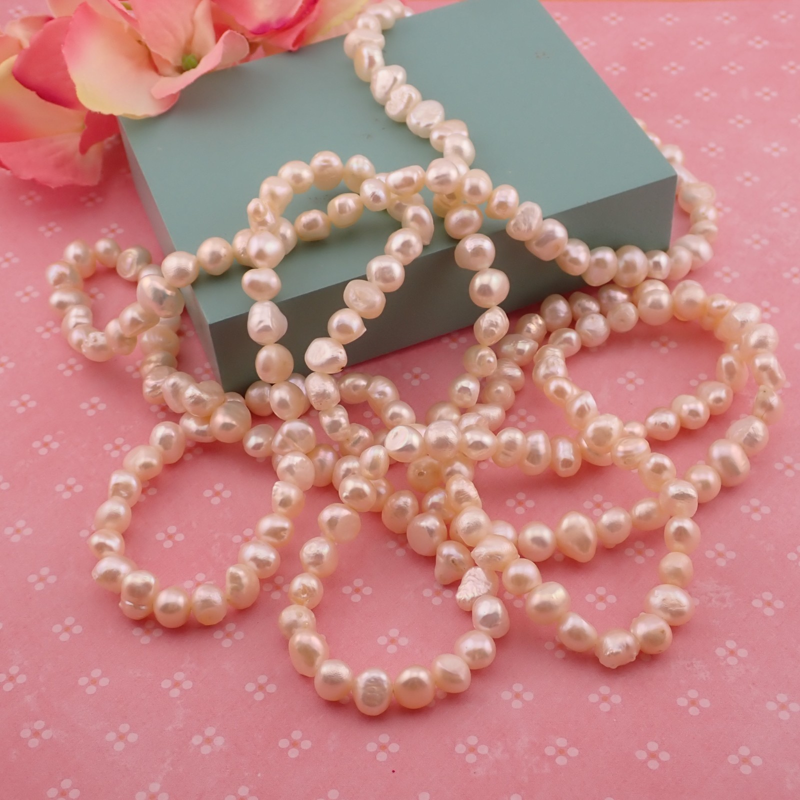Vintage Baroque Creamy White Cultured Pearl 58″ Continuous Necklace