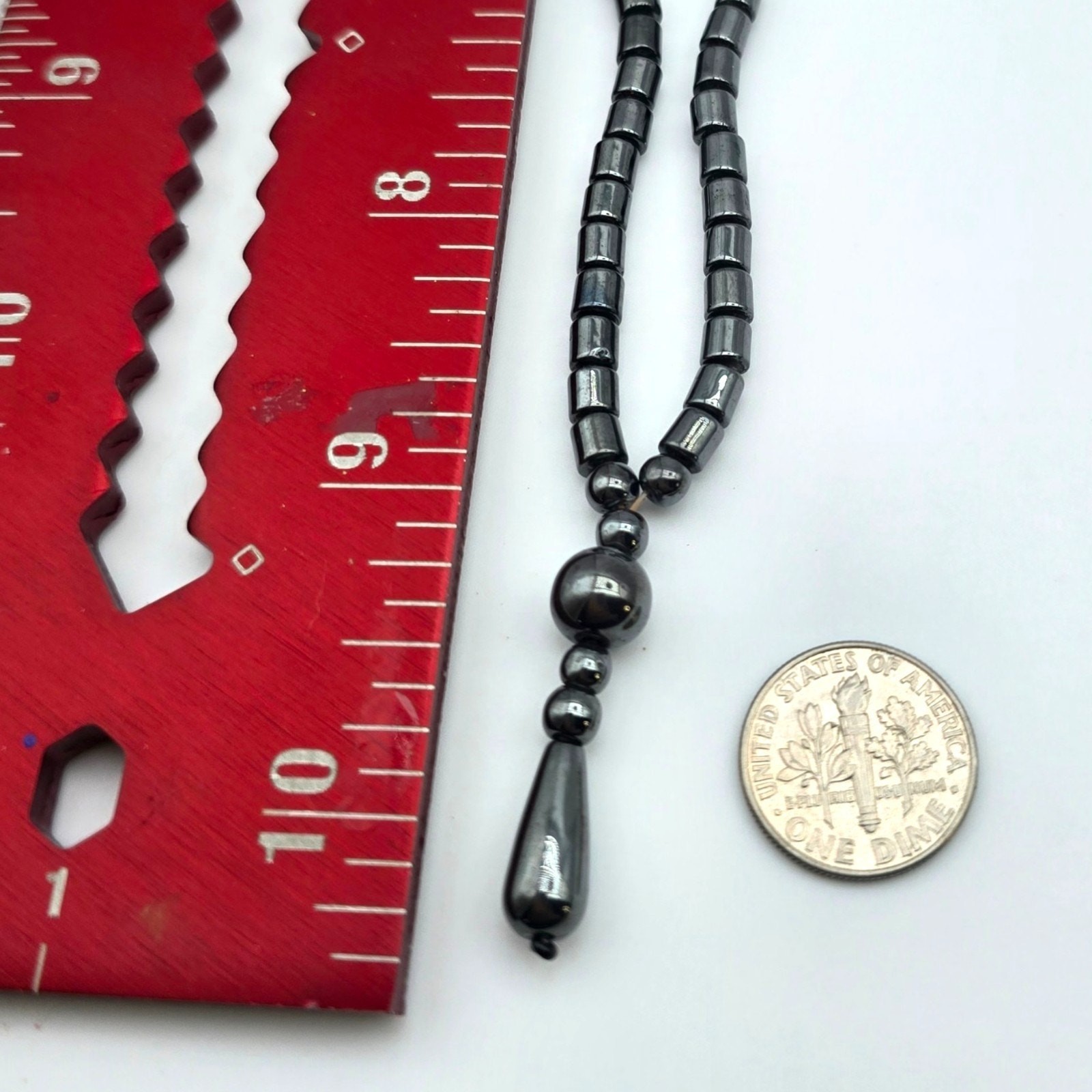Vintage Necklace Hematite Y Drop Gunmetal Gray Black Color Tone 18″ SKU 3469