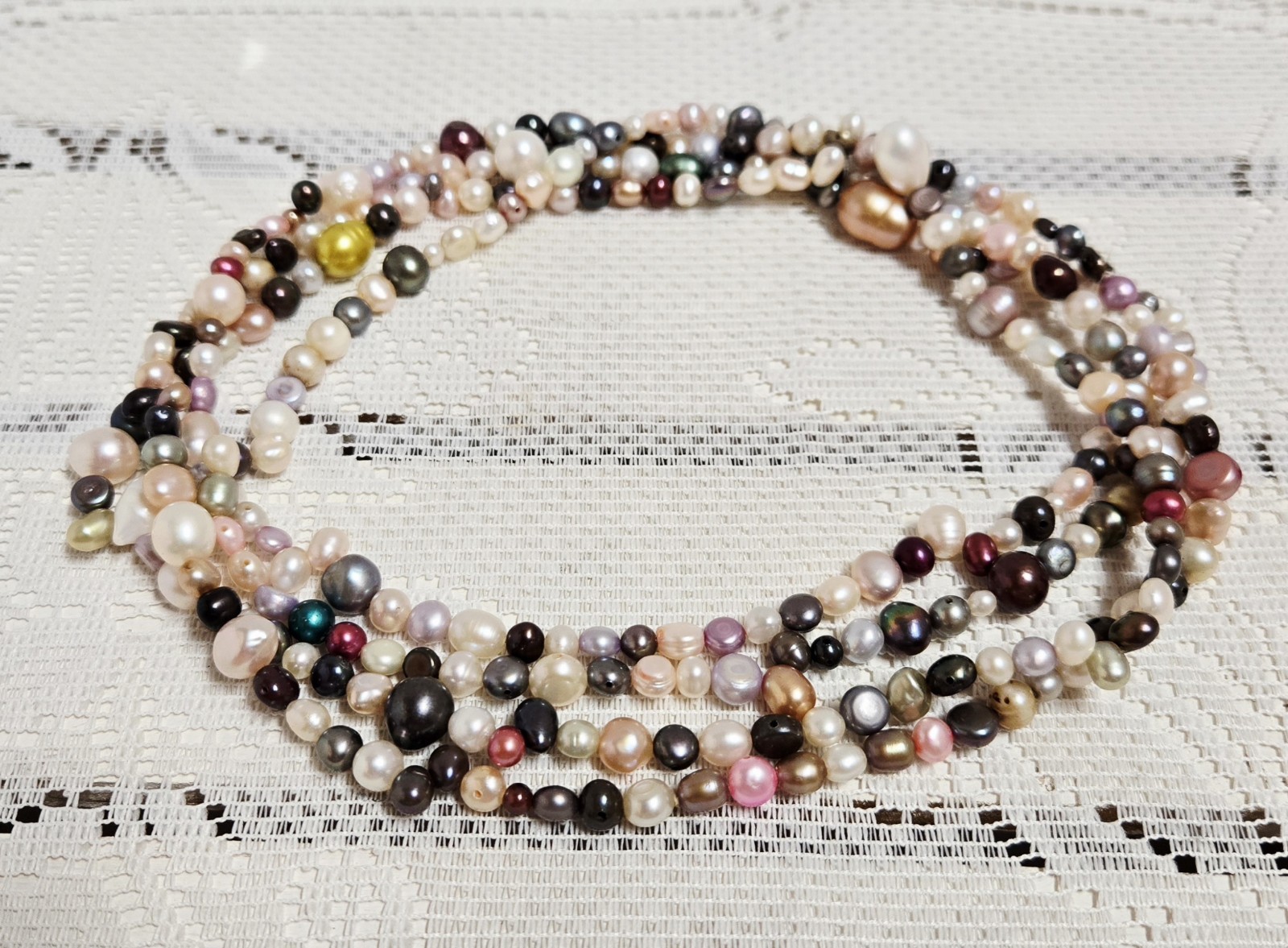 Multi Color Freshwater Pearl Extra Long Cluster Necklace