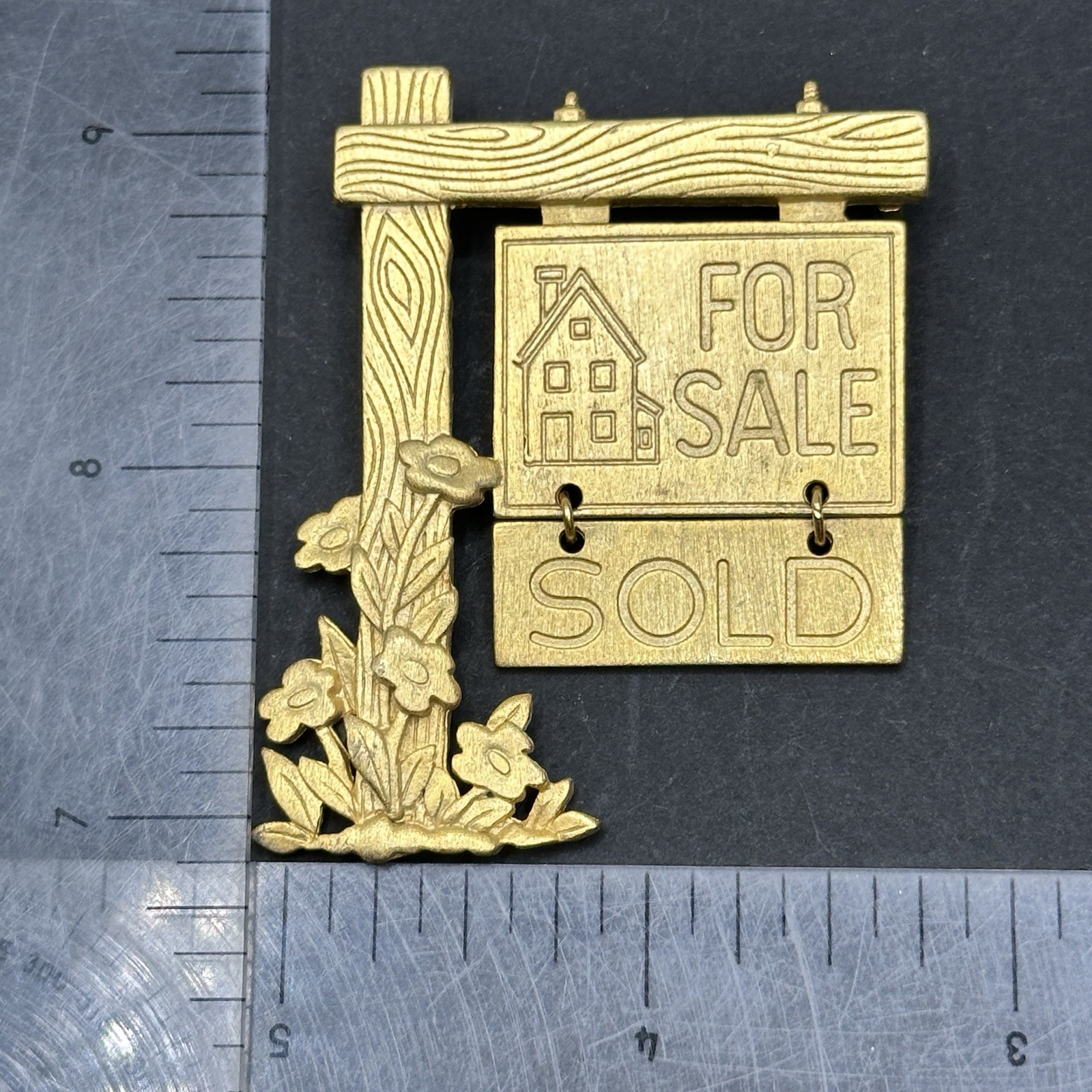 JJ Signed For Sale Sold Sign Brooch Pin Gold Tone J29B