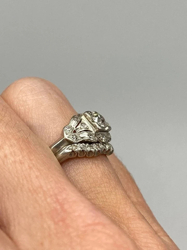 3Ct Art Deco Style Lab Created Diamond Engagement 14K White Gold Finish Ring