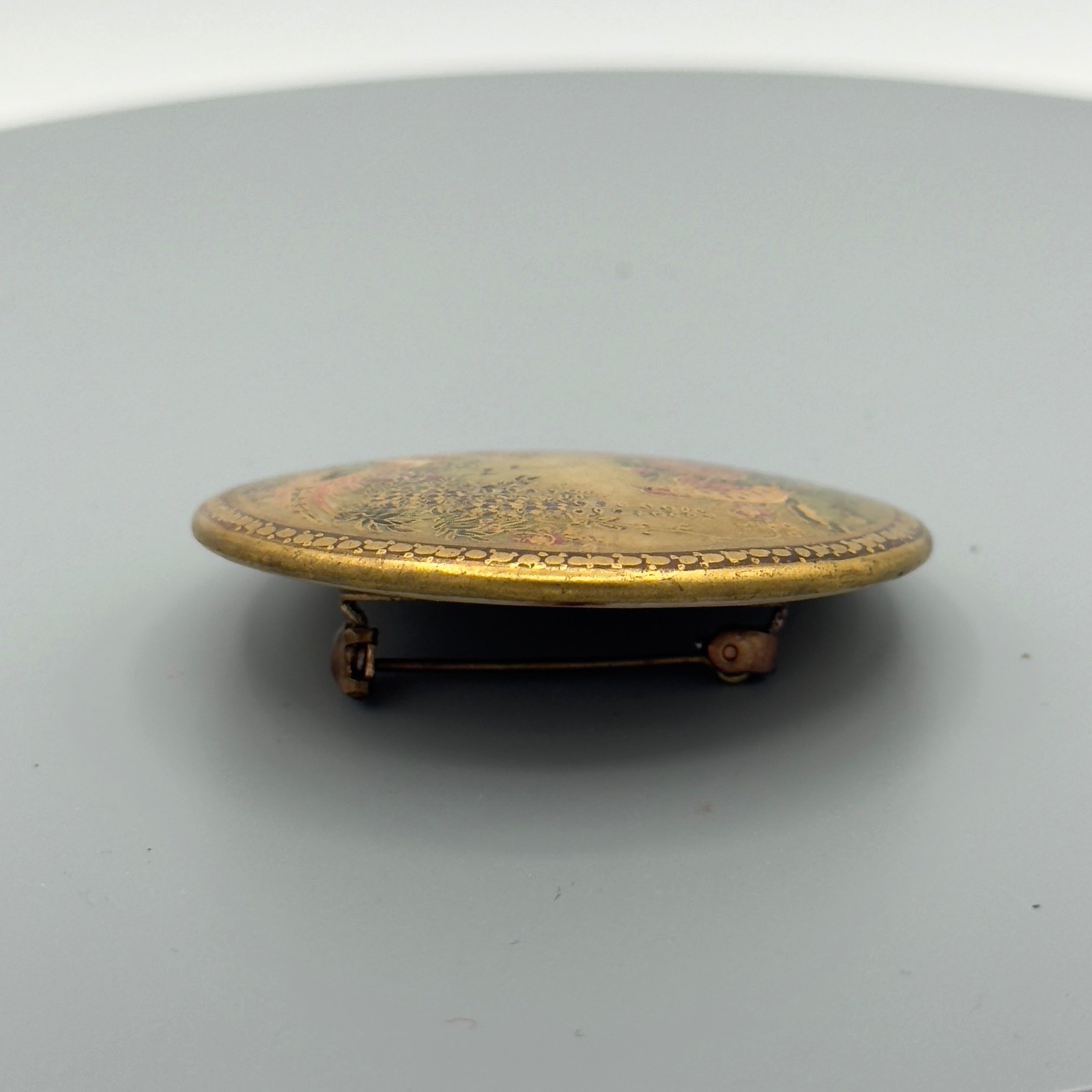Antique Japanese Satsuma Ceramic Porcelain Hand Painted Brooch Pin Birds Flowers