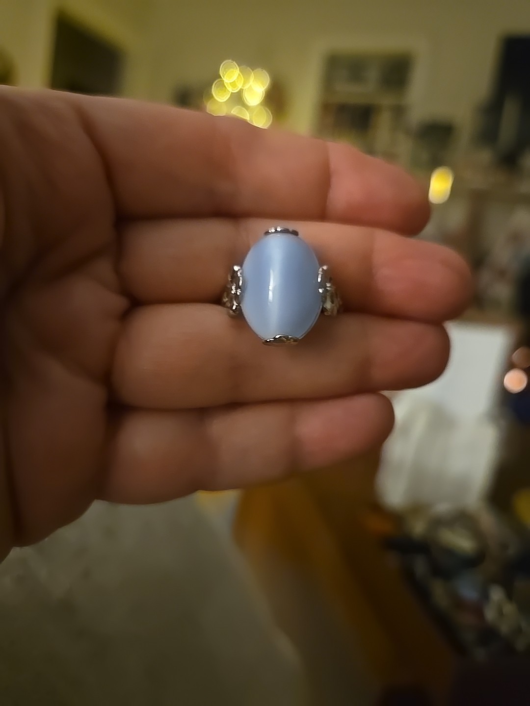 Avon Victorian Splendour Blue Moonstone RING size 7 Nickel Free Silver Tone VTG