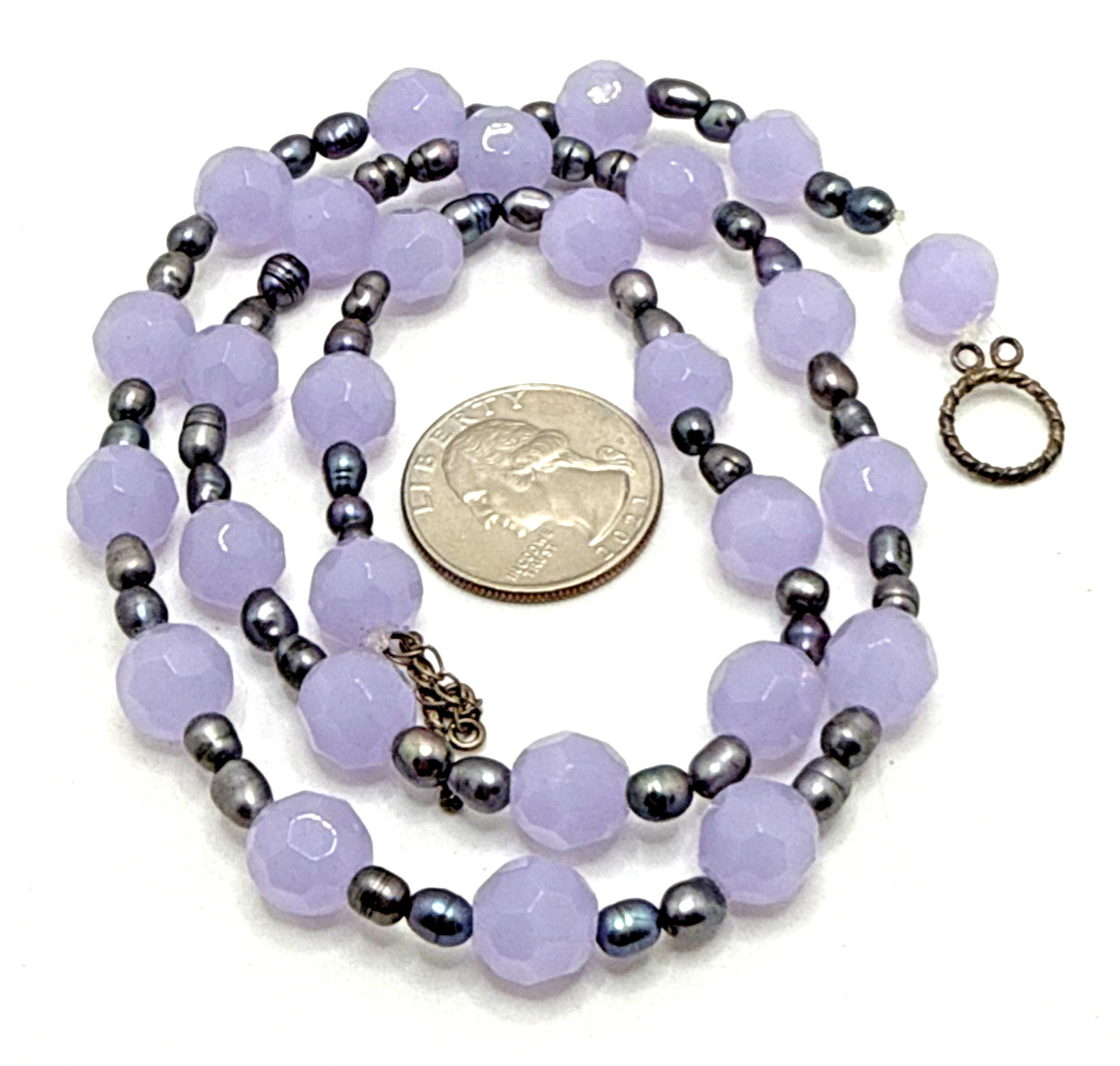 Genuine Baroque Pearl Purple Faceted Glass Bead Necklace 925 Sterling Silver 23″