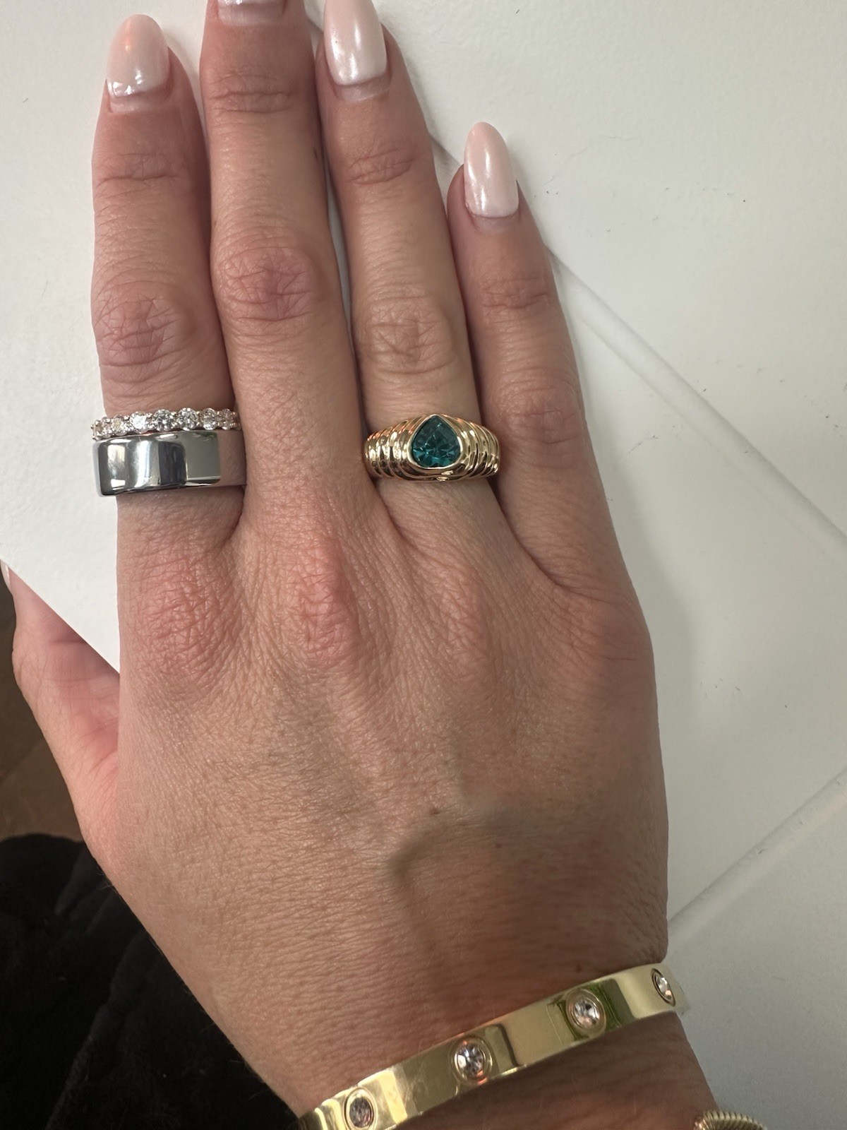 Vintage 18K Yellow Gold Plated Heart Blue Zircon Bezel Ring Size 5