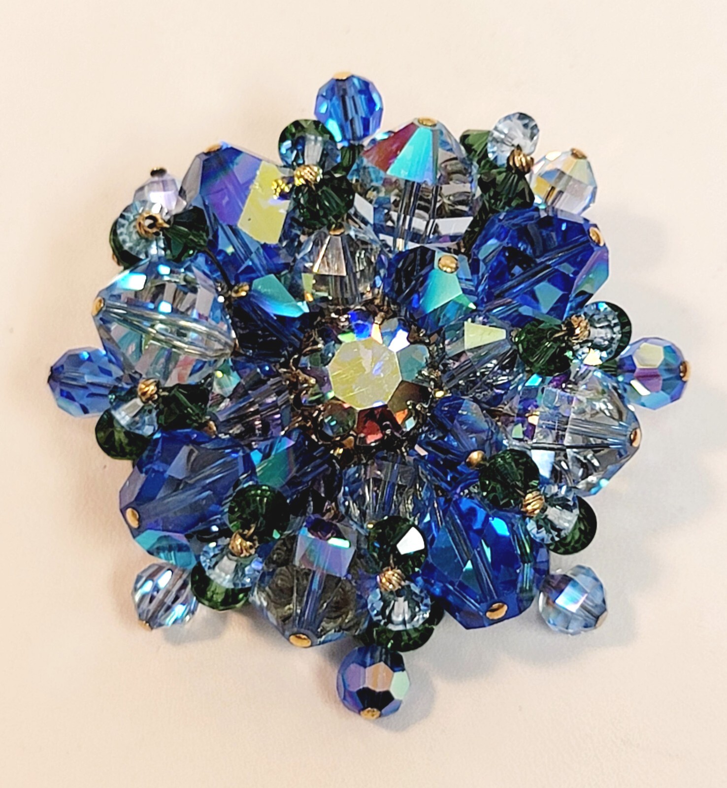 Vintage Vendome Brooch Blue AB Rhinestone Blue Green Glass Crystals
