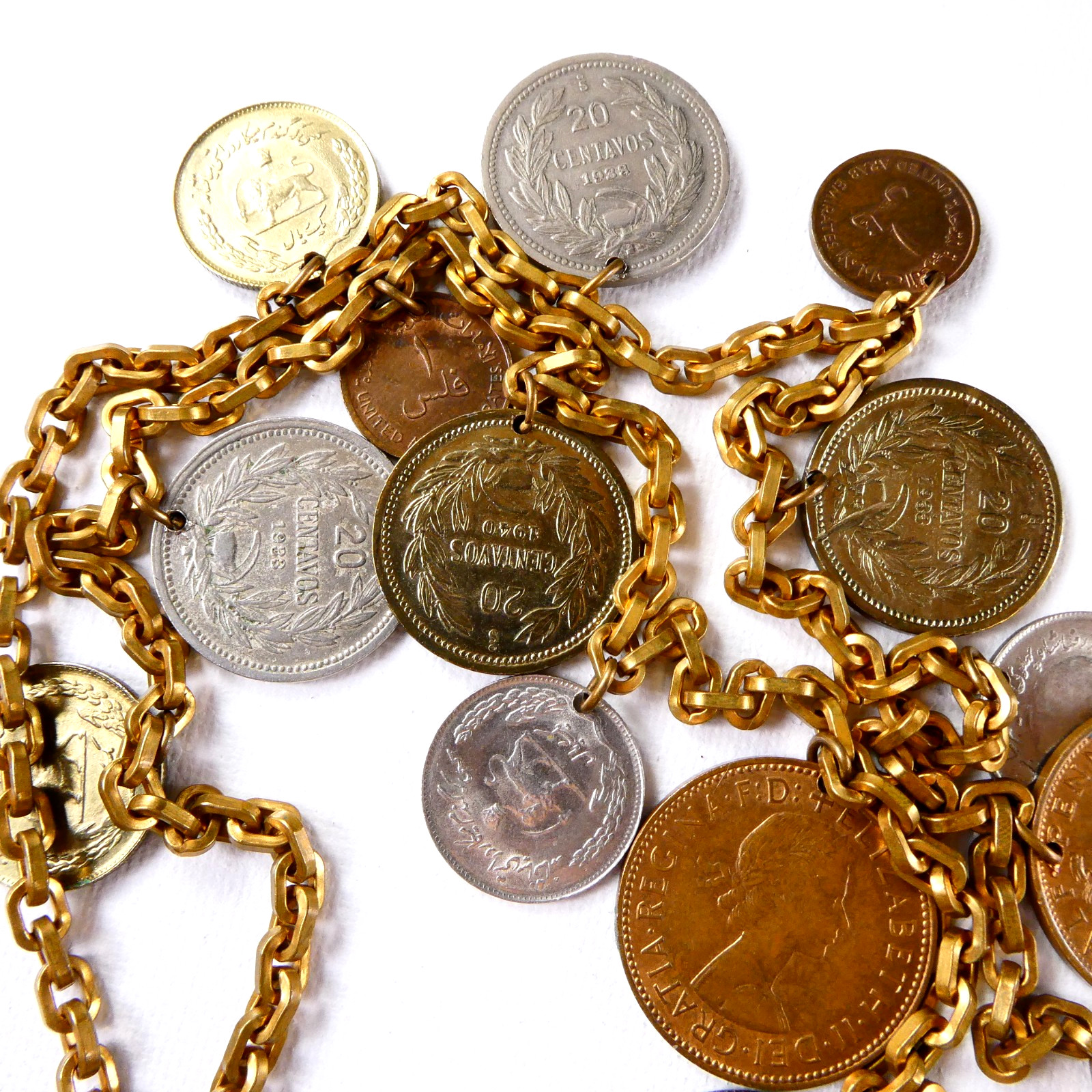 Vintage COIN Necklace Mixed Sizes Republic of Chile Silver Copper Tone