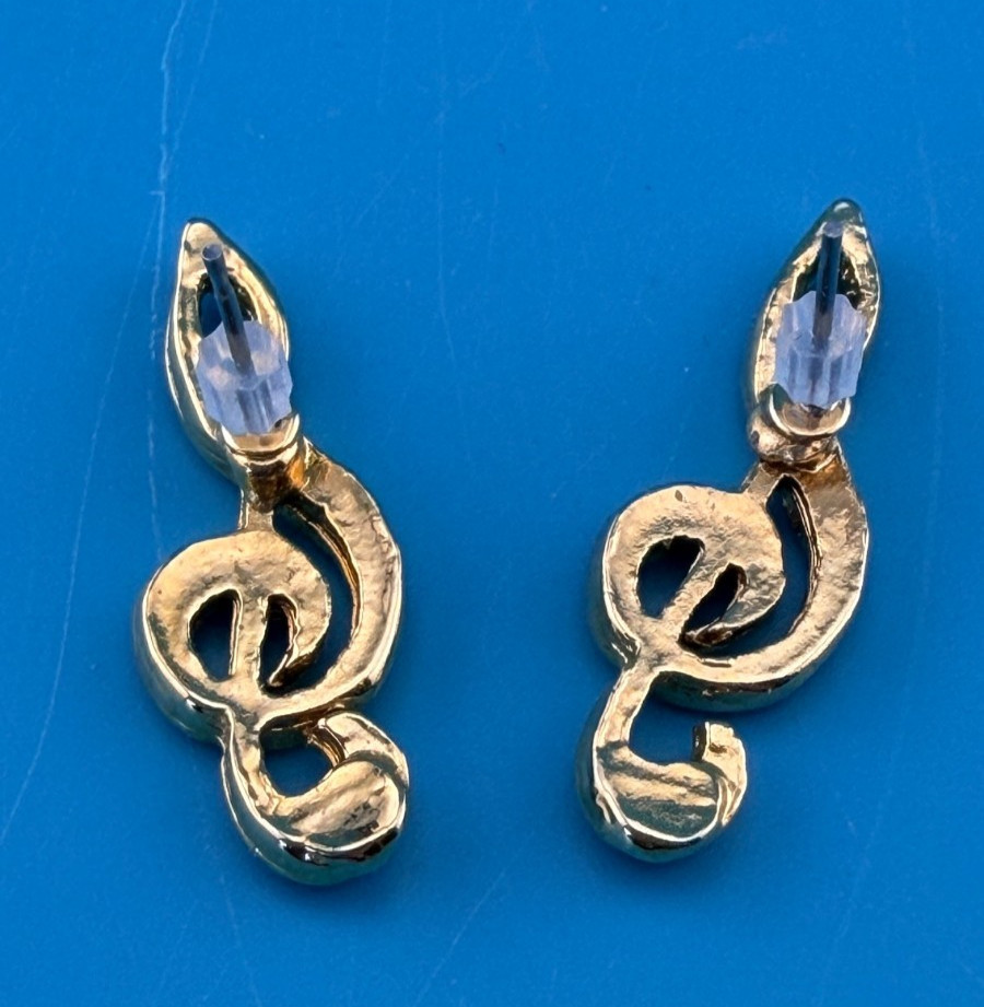 Swarovski Swan Signed Brooch/Pendant Treble Clef 925 Chain Earrings Music Set