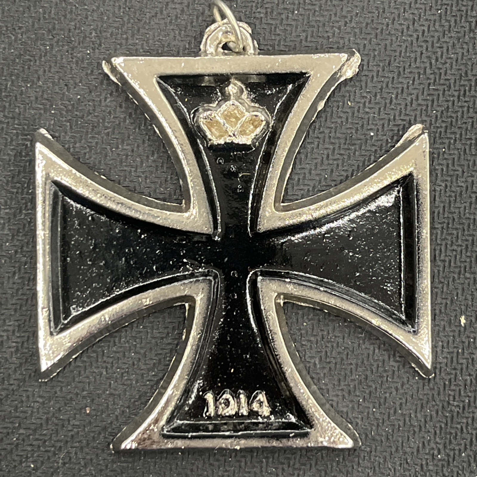 Iron Cross Pendant Made in Japan With Raised Crown And 1914 Black & Silver Metal