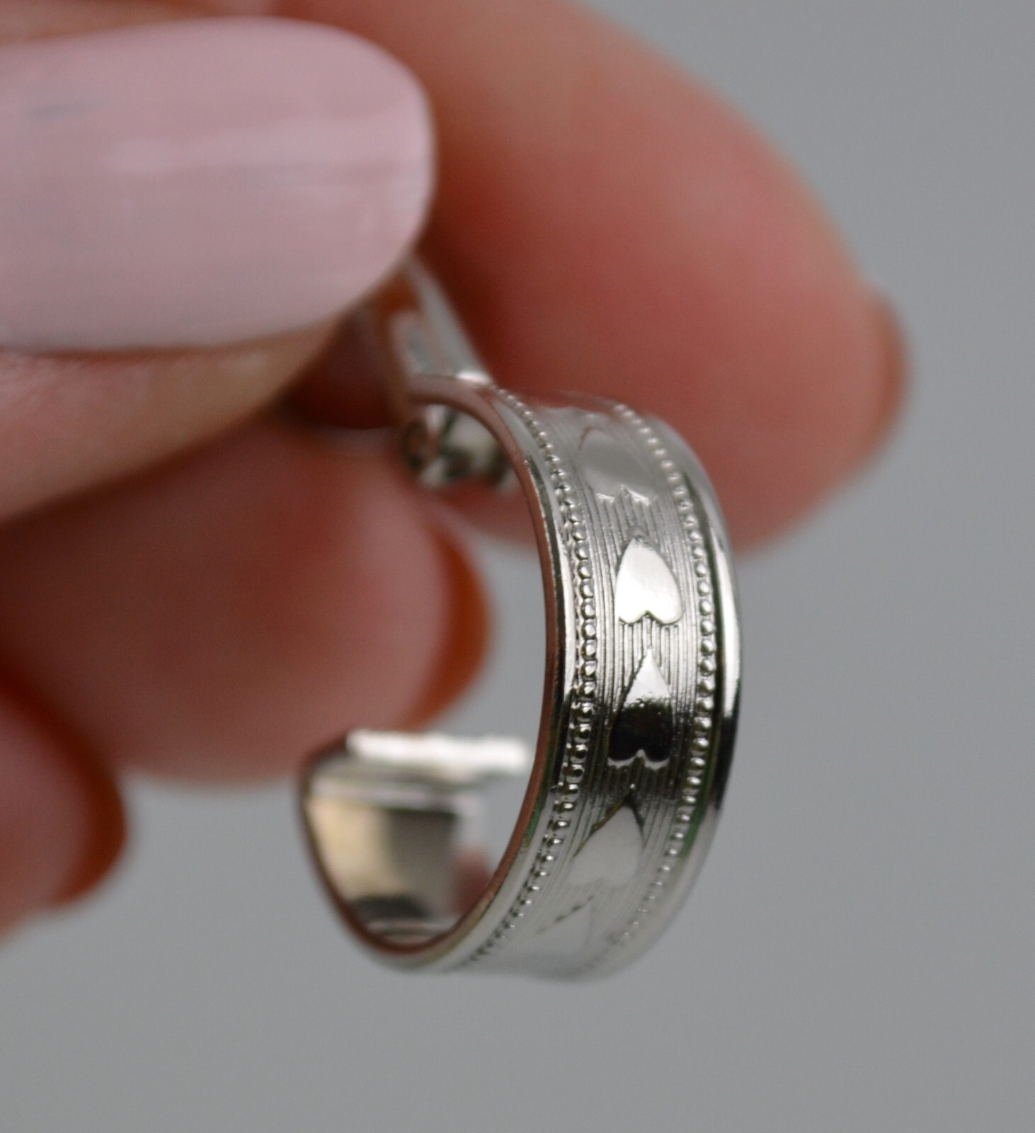 Vintage Silver Tone Clip On Hoop Earrings with Hearts .75″
