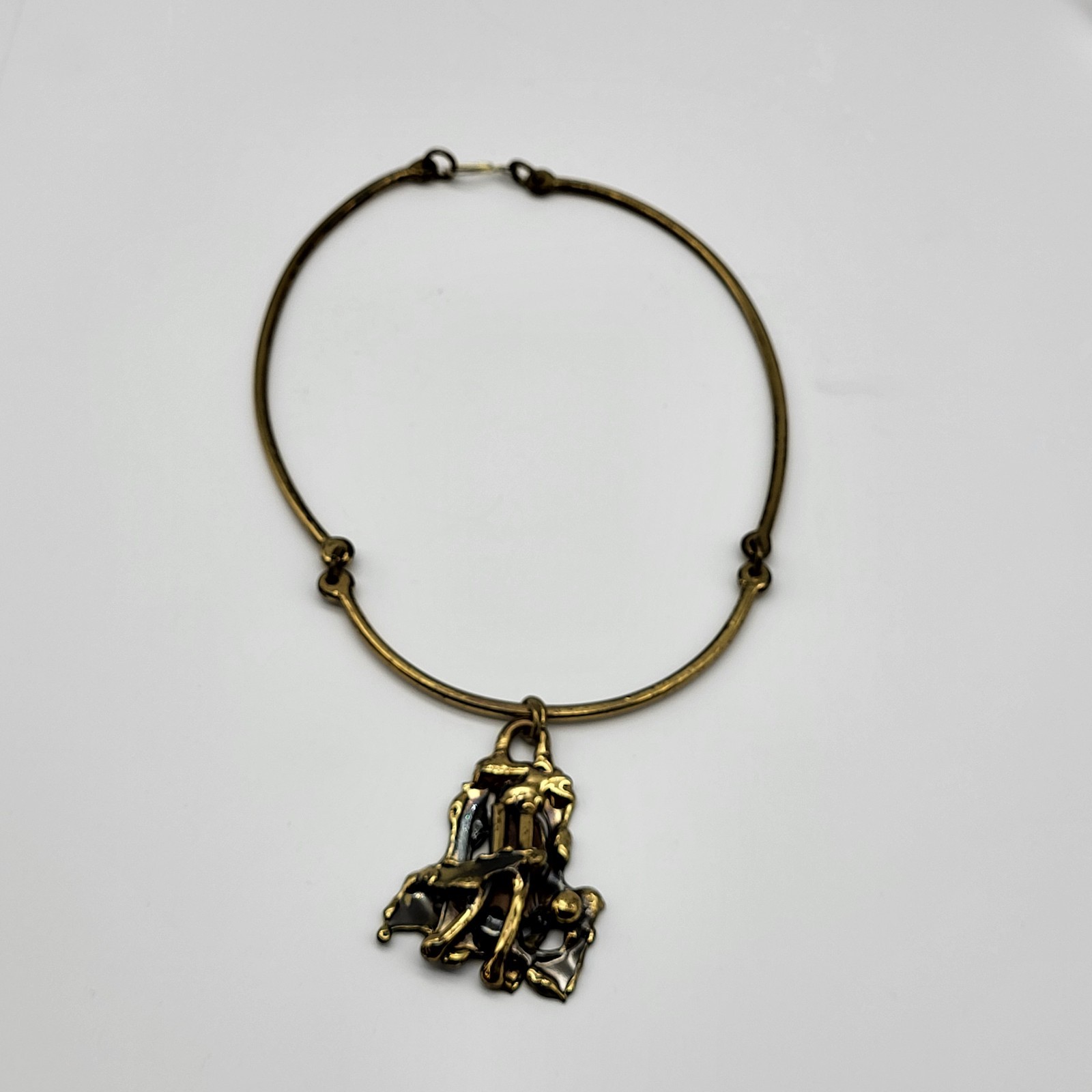 Stunning Brutalist Mixed Metals Artisan Necklace Pendant Estate Jewelry