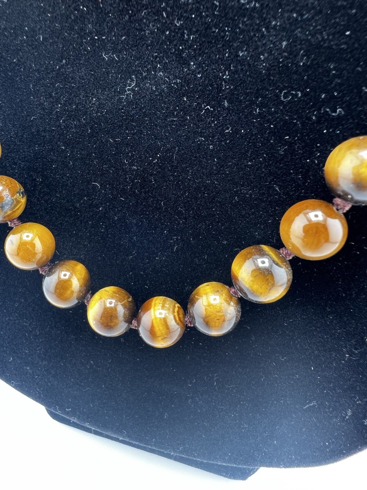VTG Estate Tiger’s Eye Hand-Knotted Necklace Gemstone Beads Barrel Hook Clasp