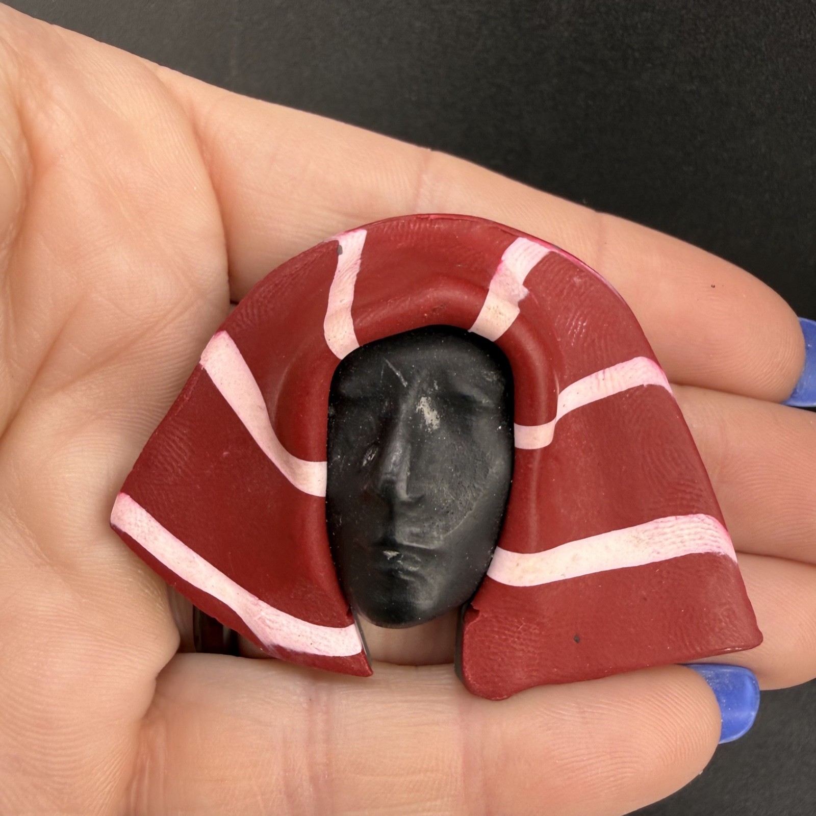 Vintage Hand Crafted Brooch African Mask Signed By Artist