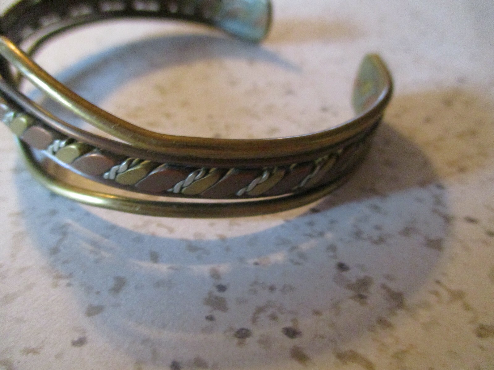 VINTAGE, CUFF BRACELET, COPPER, BRASS, TWISTED SILVER, INTRICATE DESIGN 2.25″ W
