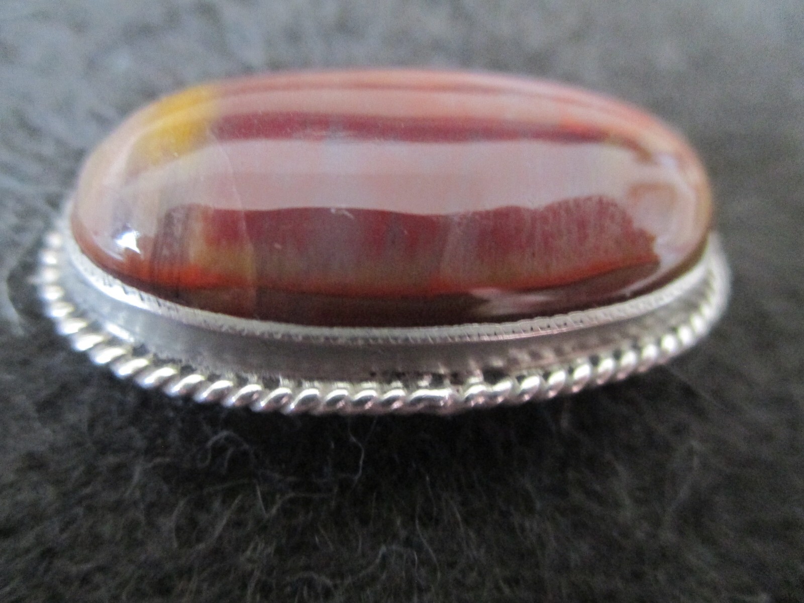 Vintage Oval Polished Jasper & Silver Tone 1-1/2″ Cabochon Pin Brooch AZJ