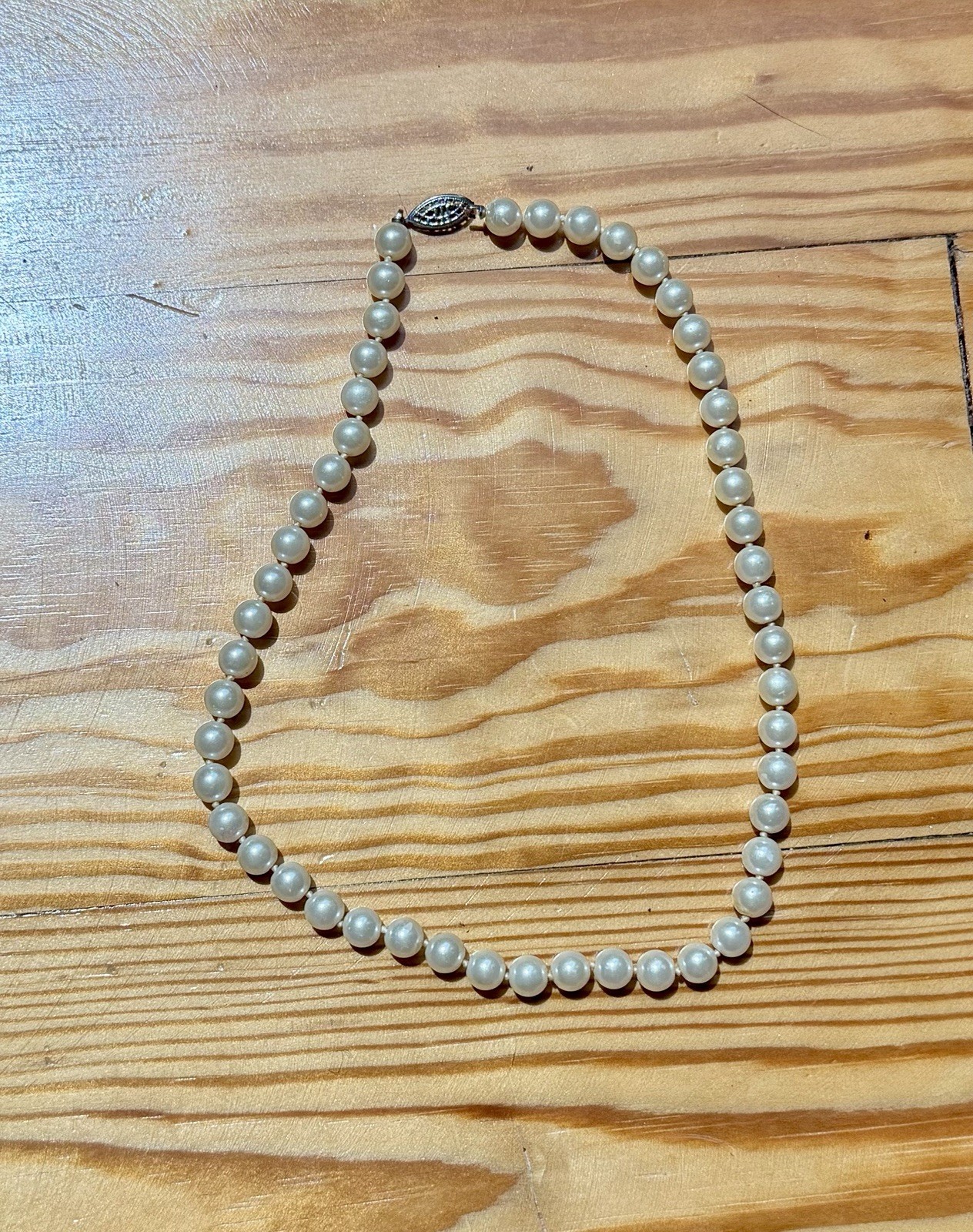 Vintage Faux Pearl Beaded Collar Necklace 17.5 In. Sterling Silver Hook Clasp