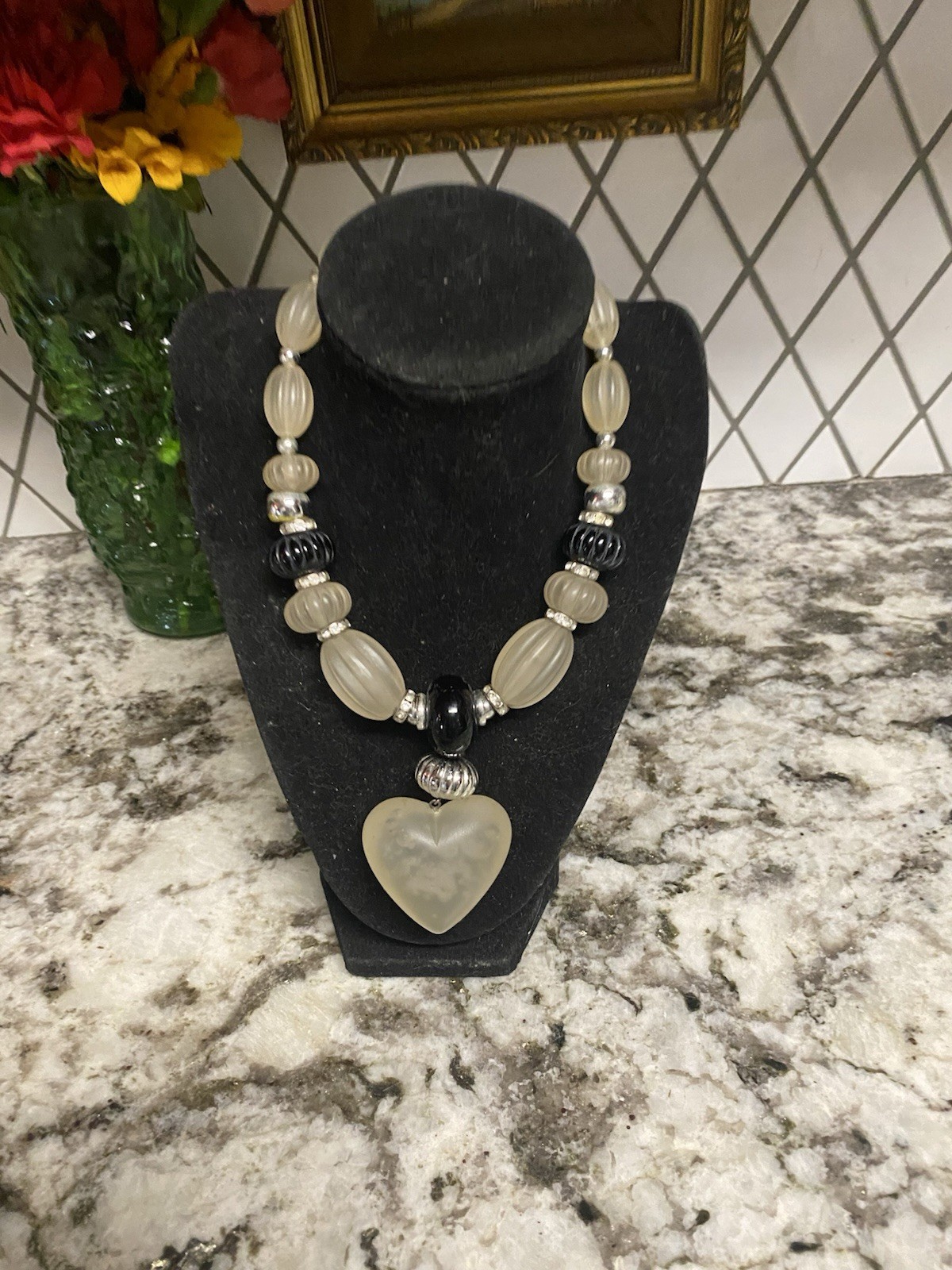 Vtg 1973 Christian Dior Germany Chunky Lucite Heart Beaded Necklace RARE