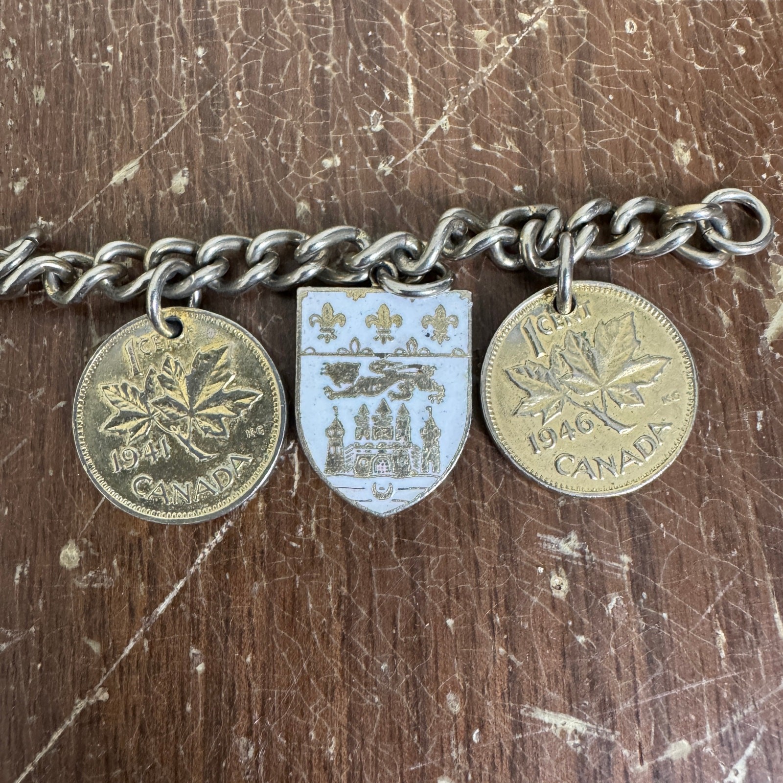 Coro Vintage 1920s 1940s Coin Bracelet Great Britain Canada Coat of Arms Pendant