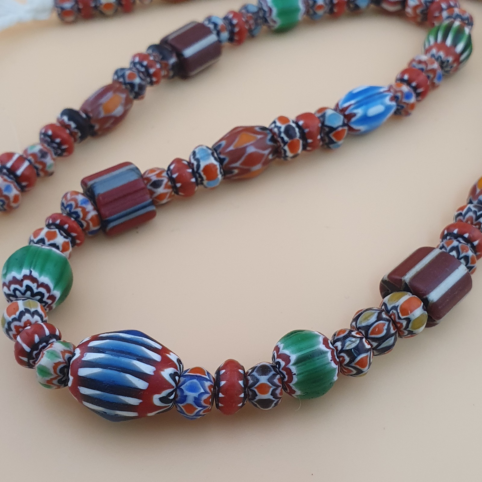 Antique Venetian MultiColor Mix Chevron Glass Beads Strands Necklace