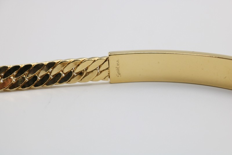 NOS Speidel Yellow Gold Tone Blank ID 8″ Flat Curb Link Bracelet Made in China