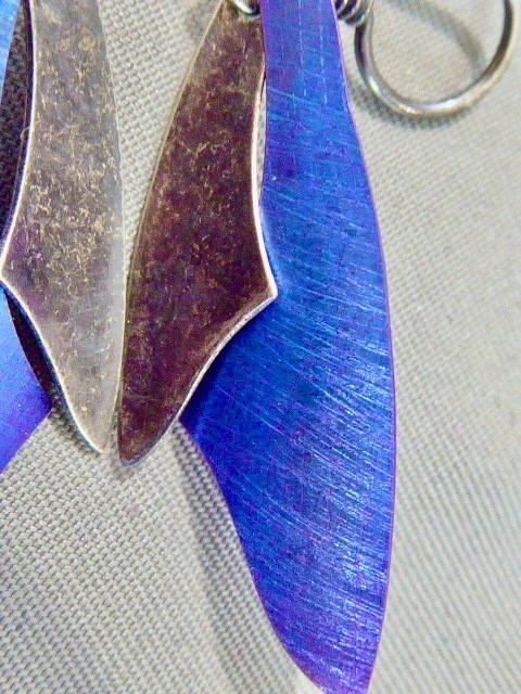 Artisan designer David Smallcombe solid 925 sterling silver BLUE ENAMEL EARRINGS