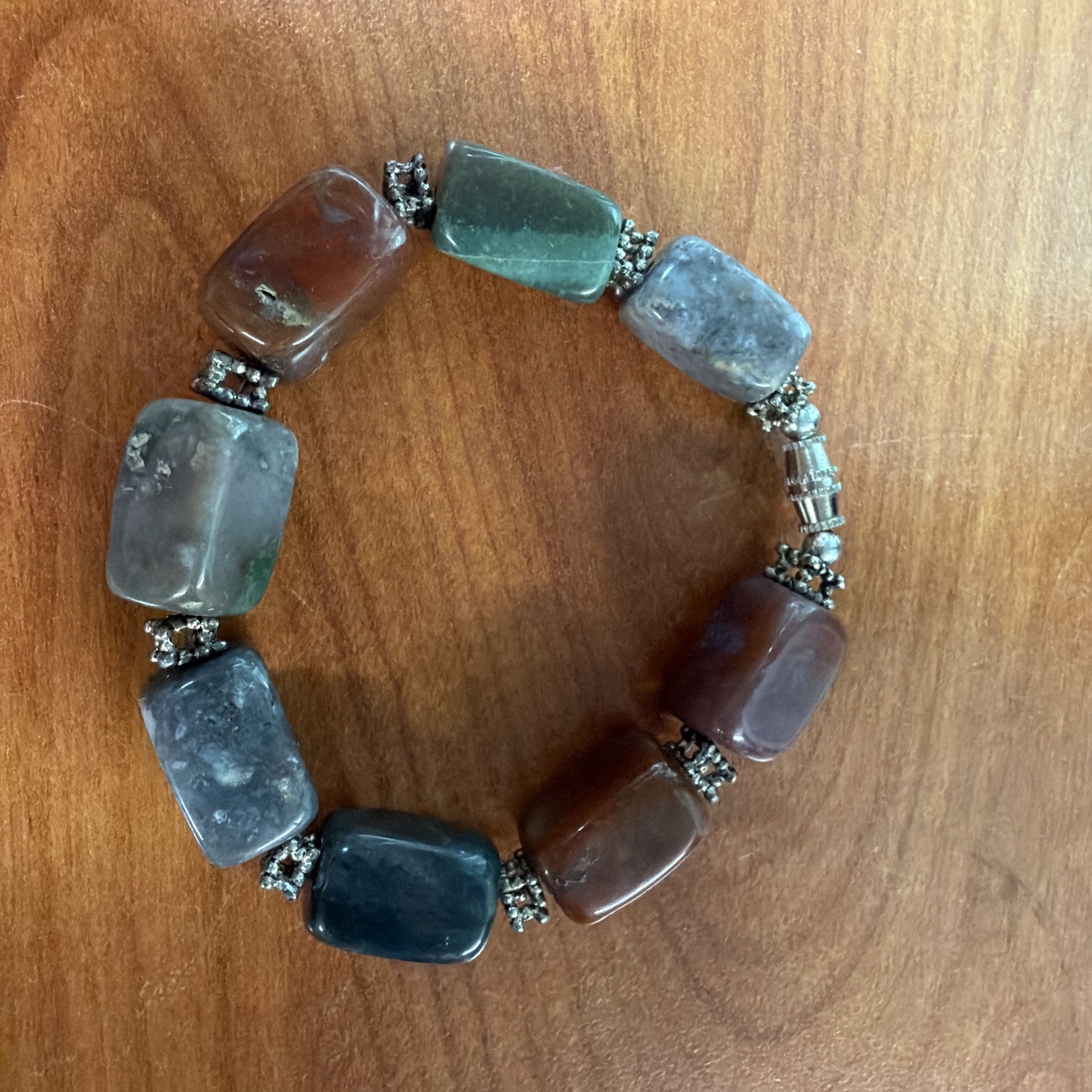 Multi Gemstone Bloodstone Quartz and Agate 7.5 Inch Bracelet