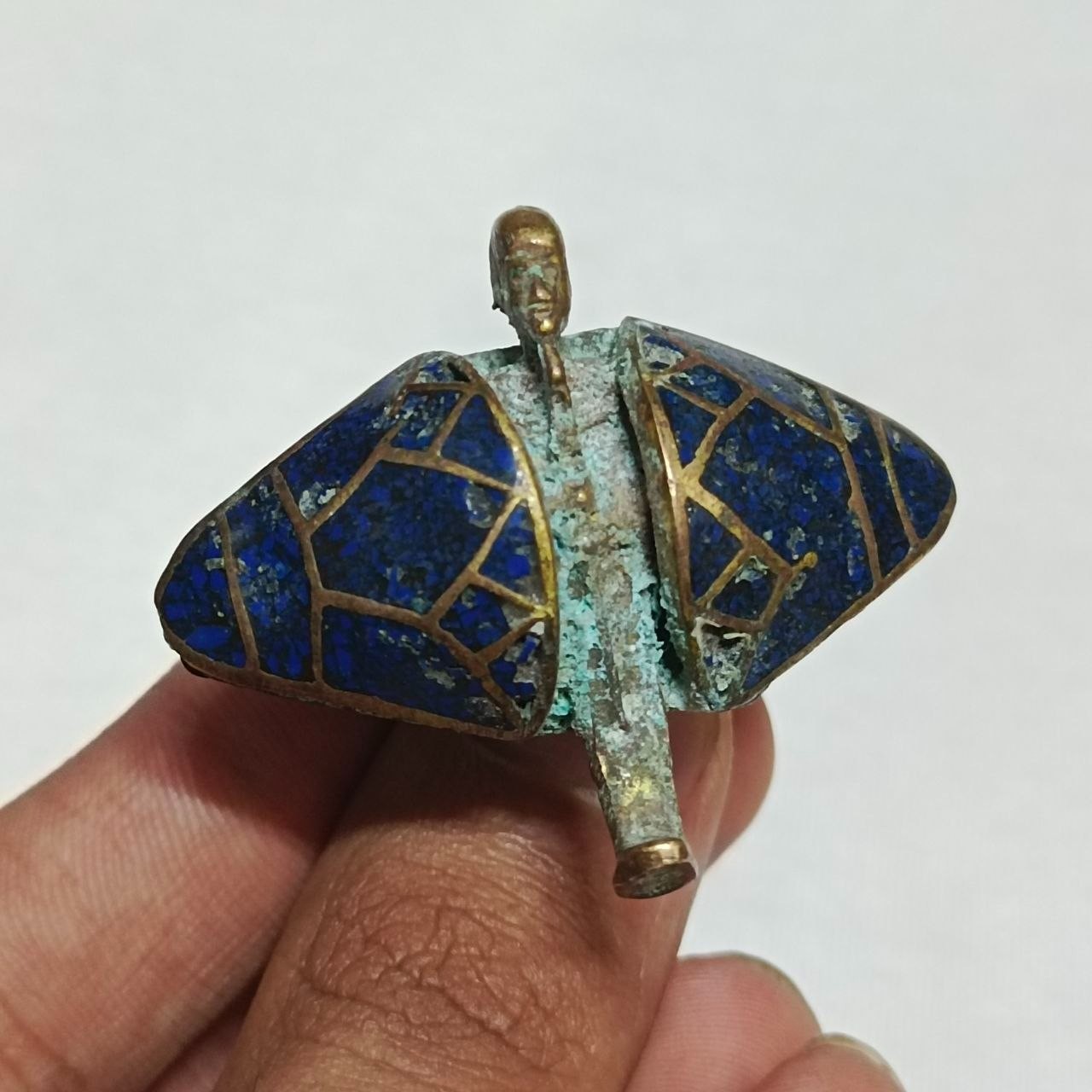 Egyptian Brass Ring Blue Turquoise Cabochon Handmade Vintage Style Jewelry