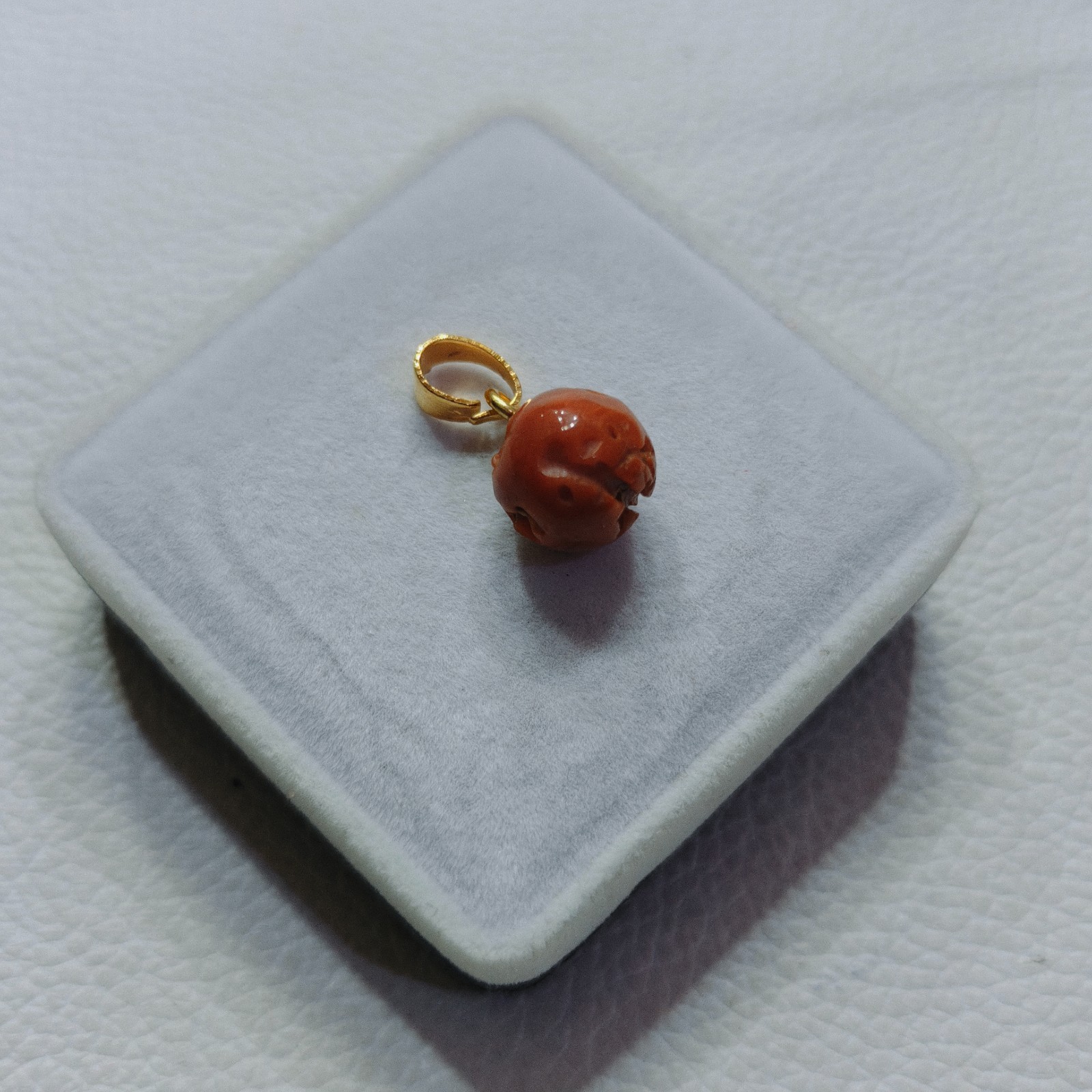 Natural Italian Orange Coral Round Beads Pendant Vintage Gemstone Handmade Gift