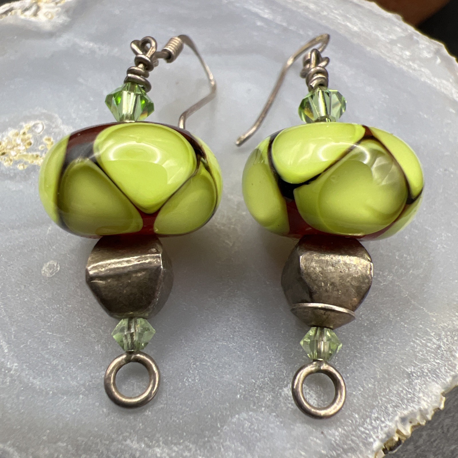 925 Sterling Silver Earrings ~ Southwestern Artisan Glass VTG ~ 1.5” ~ 7.2g