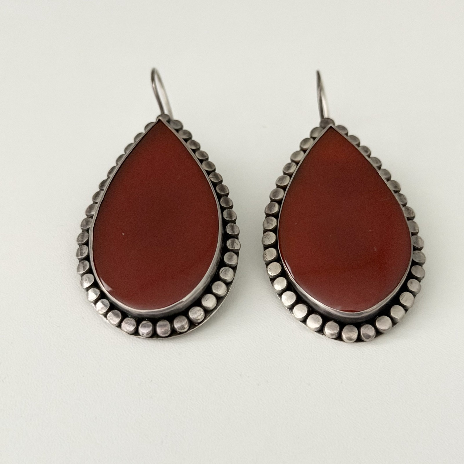 Vintage Sterling Silver Big Chunky Carnelian Earrings Oxidized Dangle Teardrop