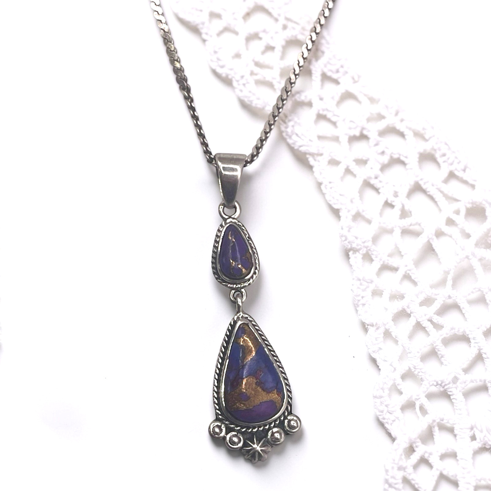 T Philippines Ornate 925 Sterling Copper Purple Gemstone Pendant Necklace, 16.5″
