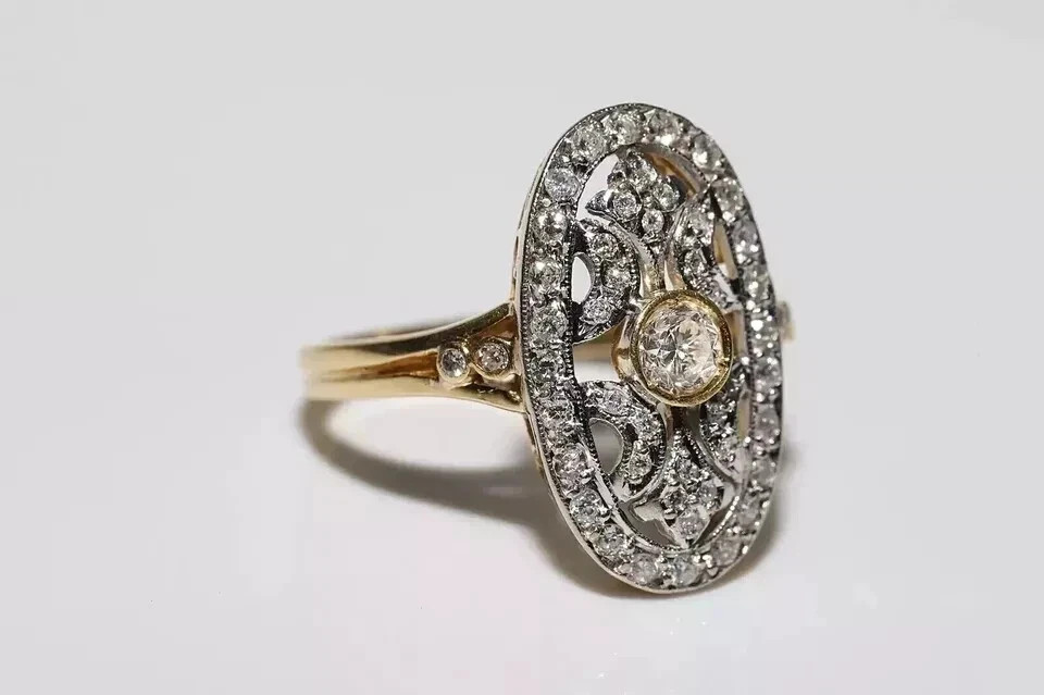 Art Deco Vintage Style Round Lab Created Diamond Engagement 14K Gold Finish Ring