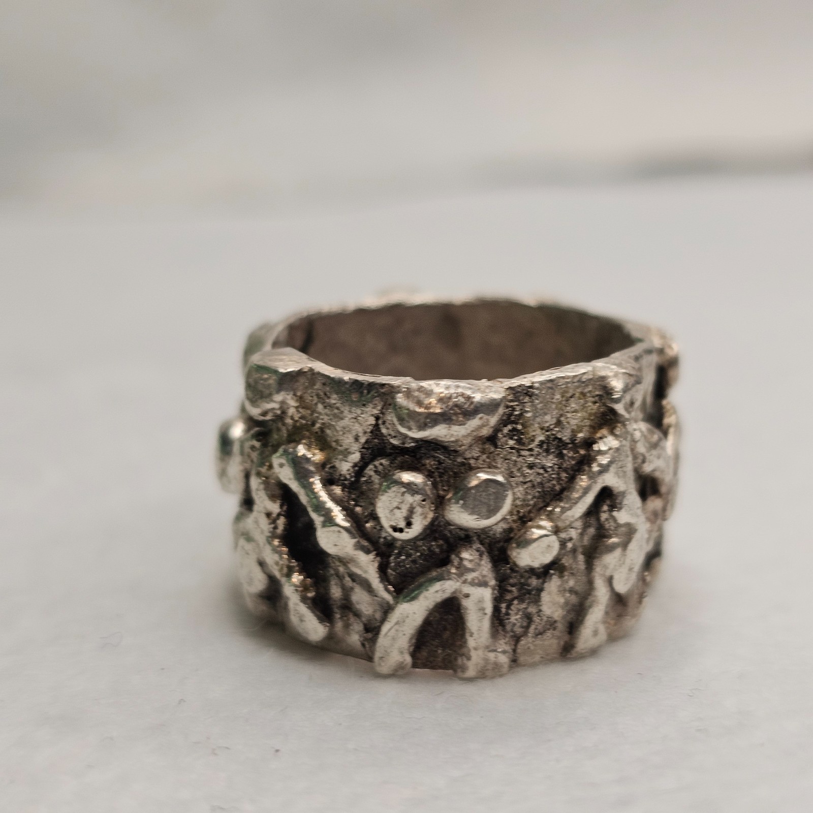Vintage Brutalist Sterling Silver Abstract Figural Wide Band Ring Size 10 26.85g
