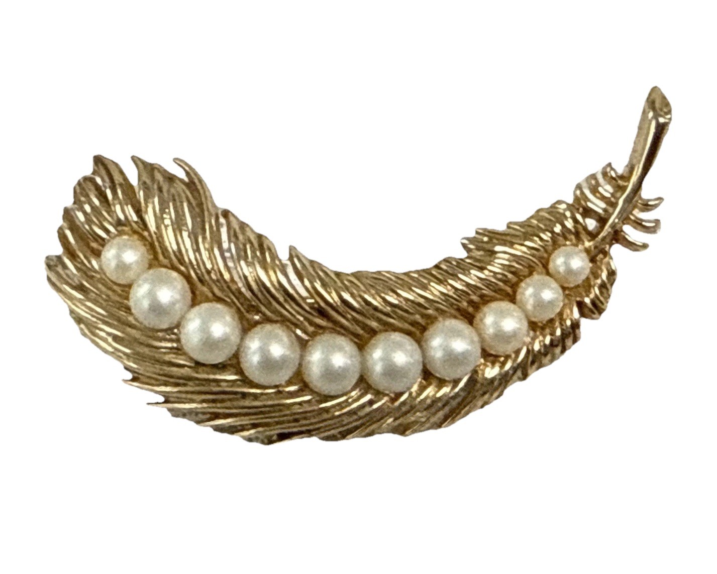 Crown Trifari Gold Tone Faux Pearl Brooch Signed
