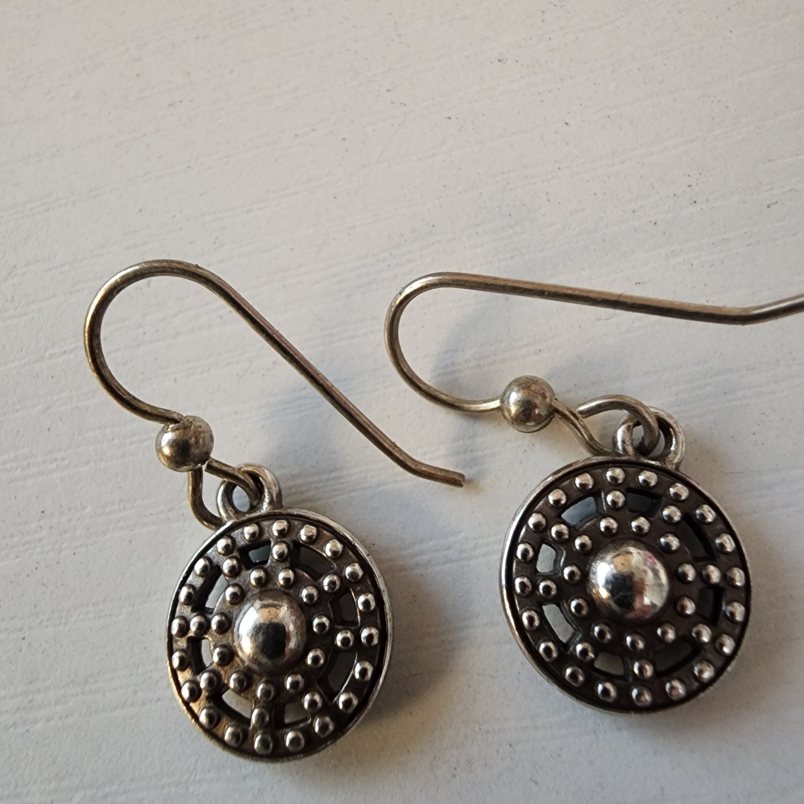 Vintage Fancy Women’s Earrings Silver Toned With Rhinestones Faux Center Diamond