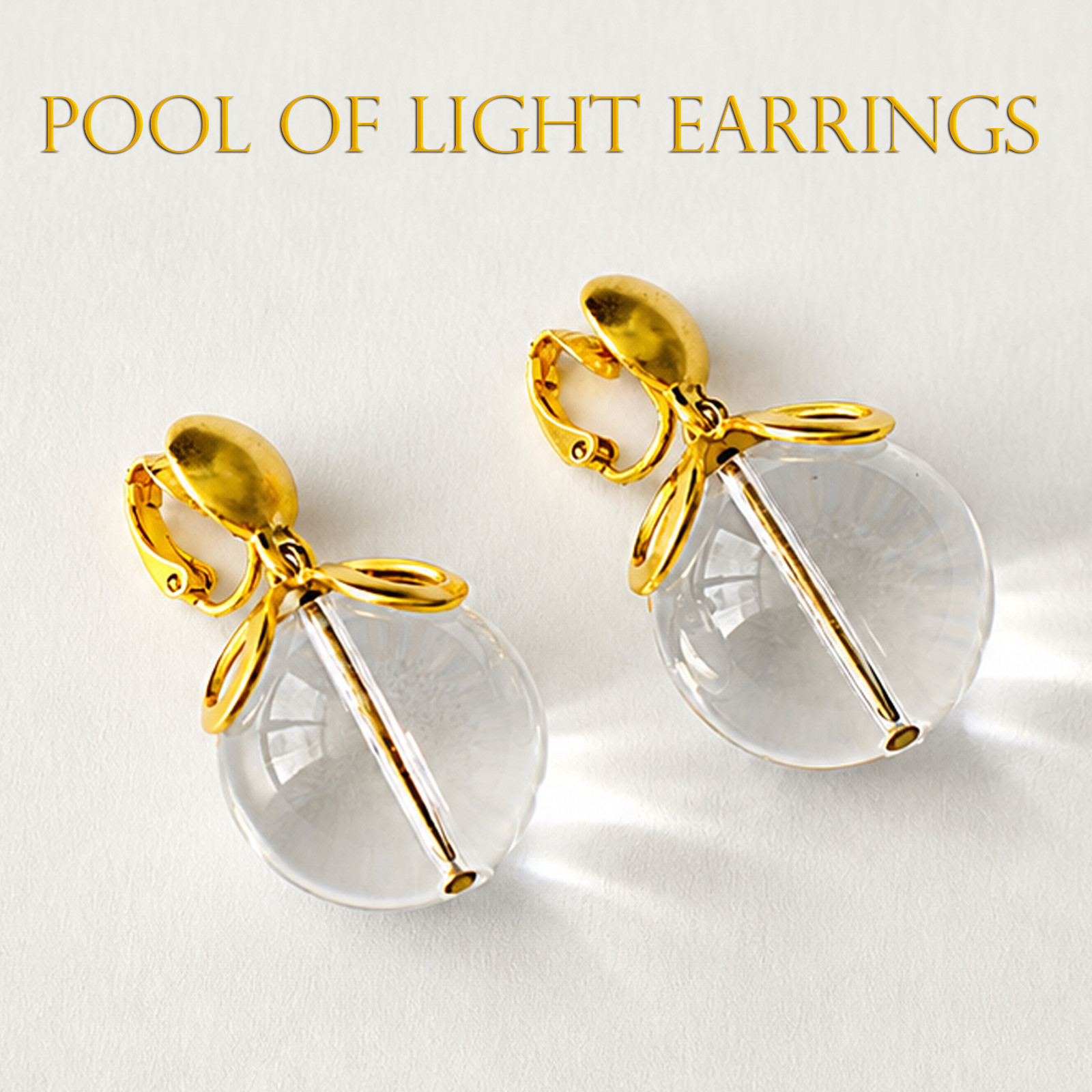 Large Lucite Orb Statement Earrings Gold Fancy Cap Pool of Light Style Retro