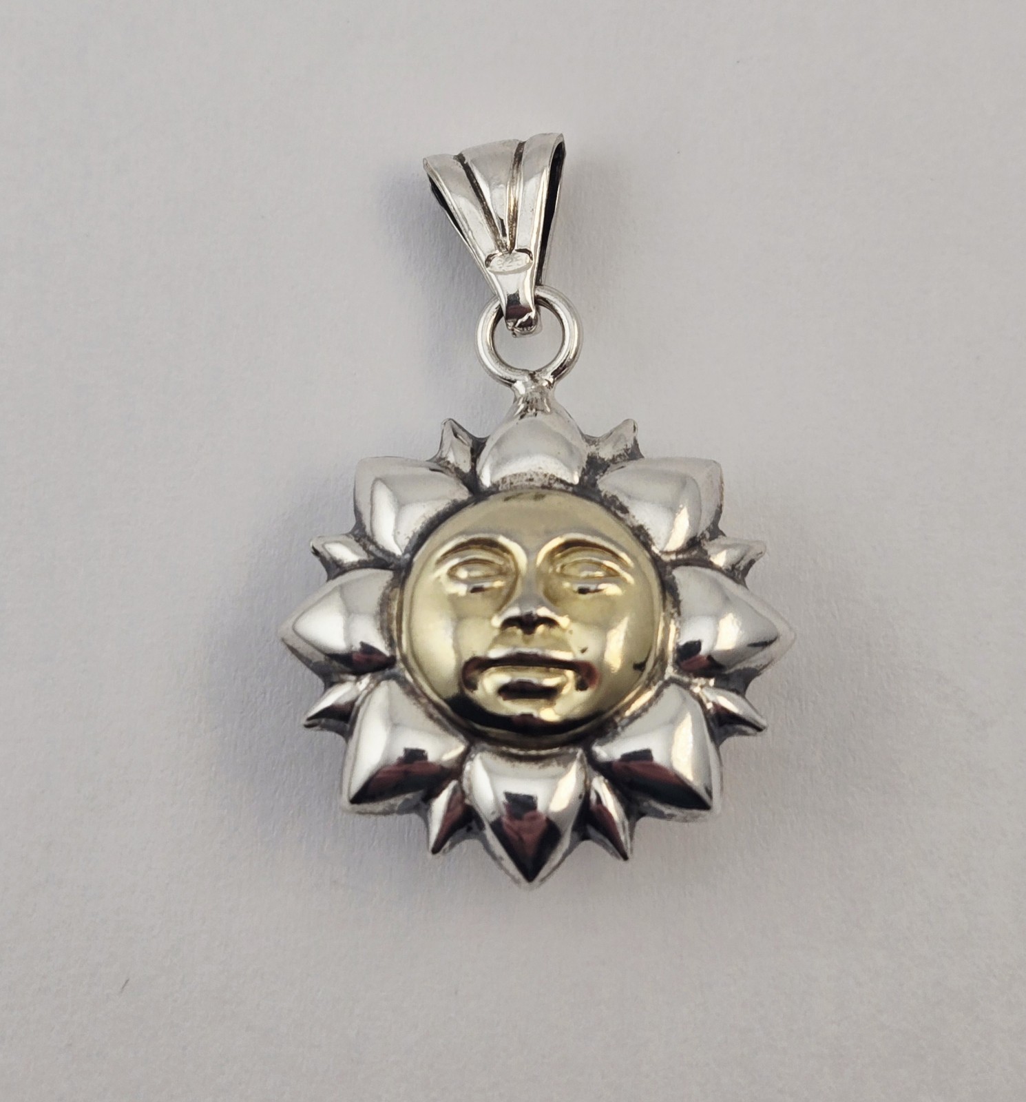Vintage Milor Italy Sterling Silver Sunburst Two-Tone Sun Face Pendant – 6g