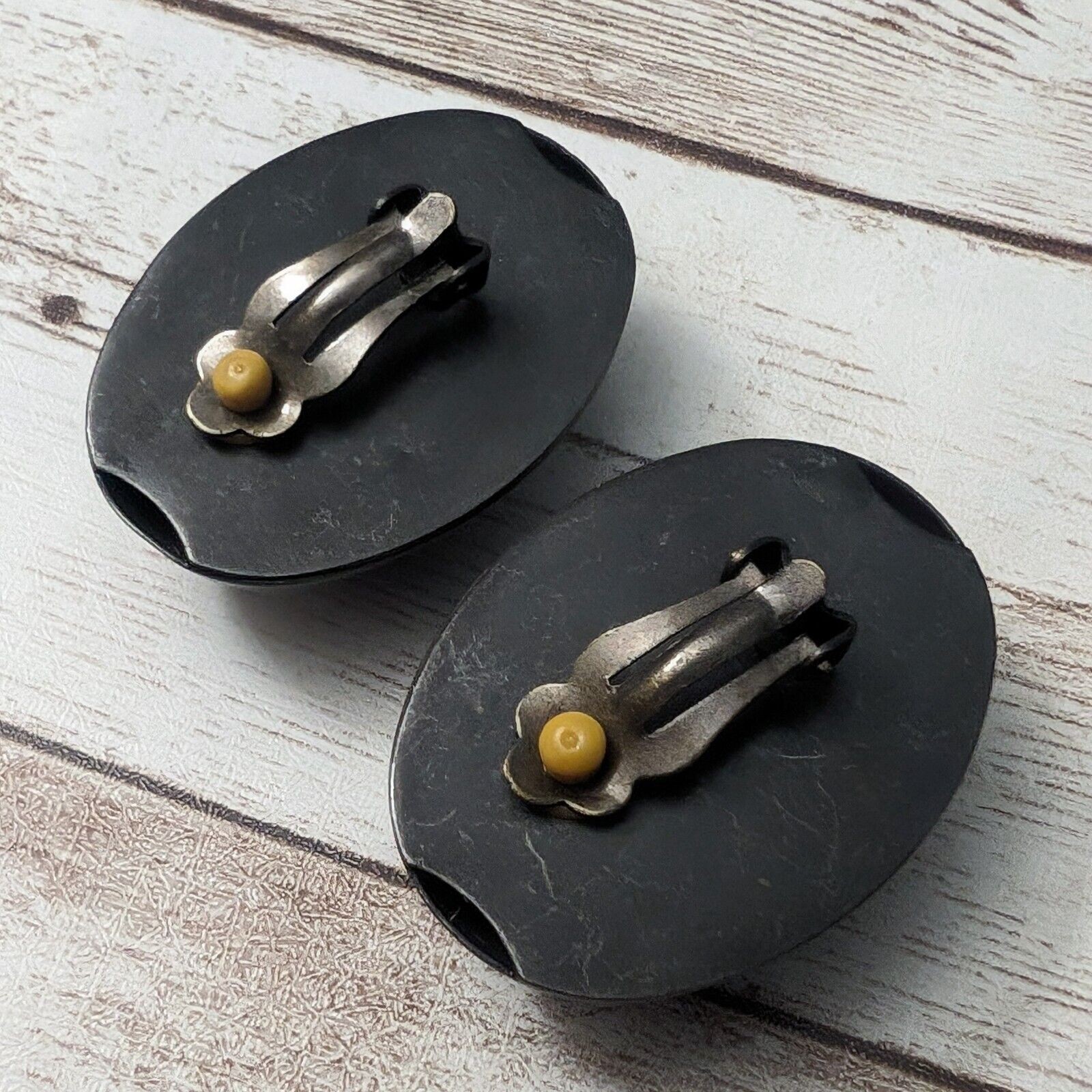 Vintage Clip On Earrings – Extra Large Metal Dark Brown & Brass Tones