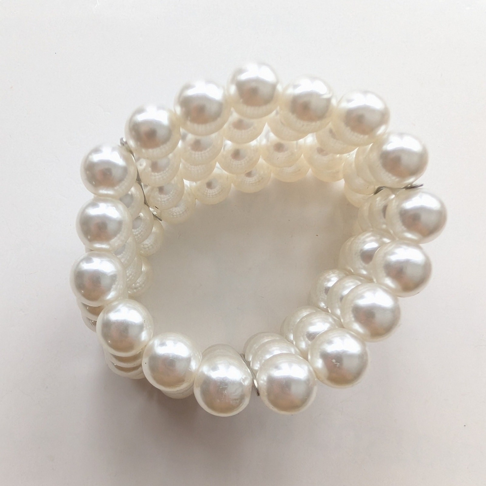 Trendy Multi Strand White Faux Pearl Classic Evening Event Stretch Bracelet