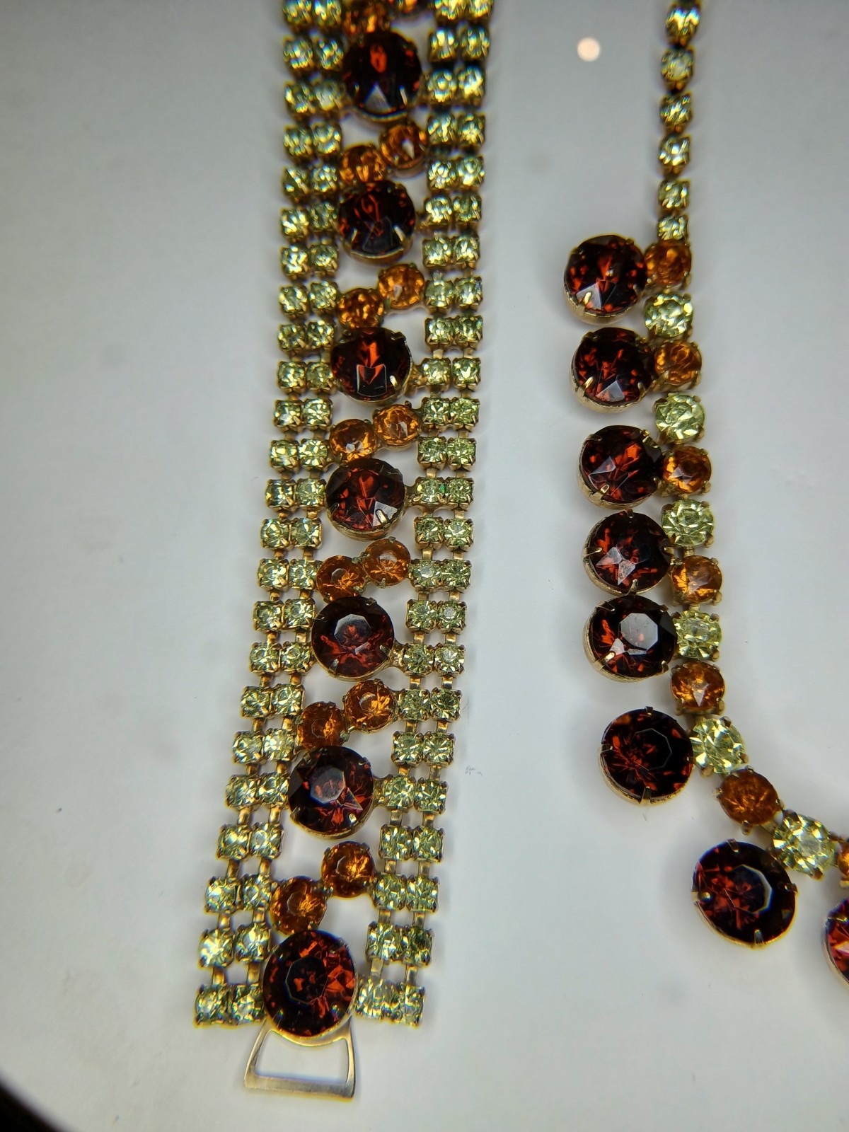 Vintage Brown Rhinestone Bracelet & Necklace Set 1950’s 1960’s