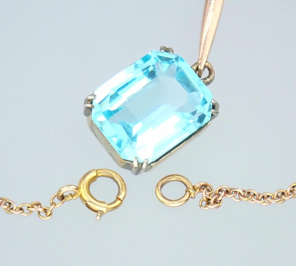 Fab Antique Edwardian Rose Gold Blue Paste White Sapphire Pendant Chain Necklace