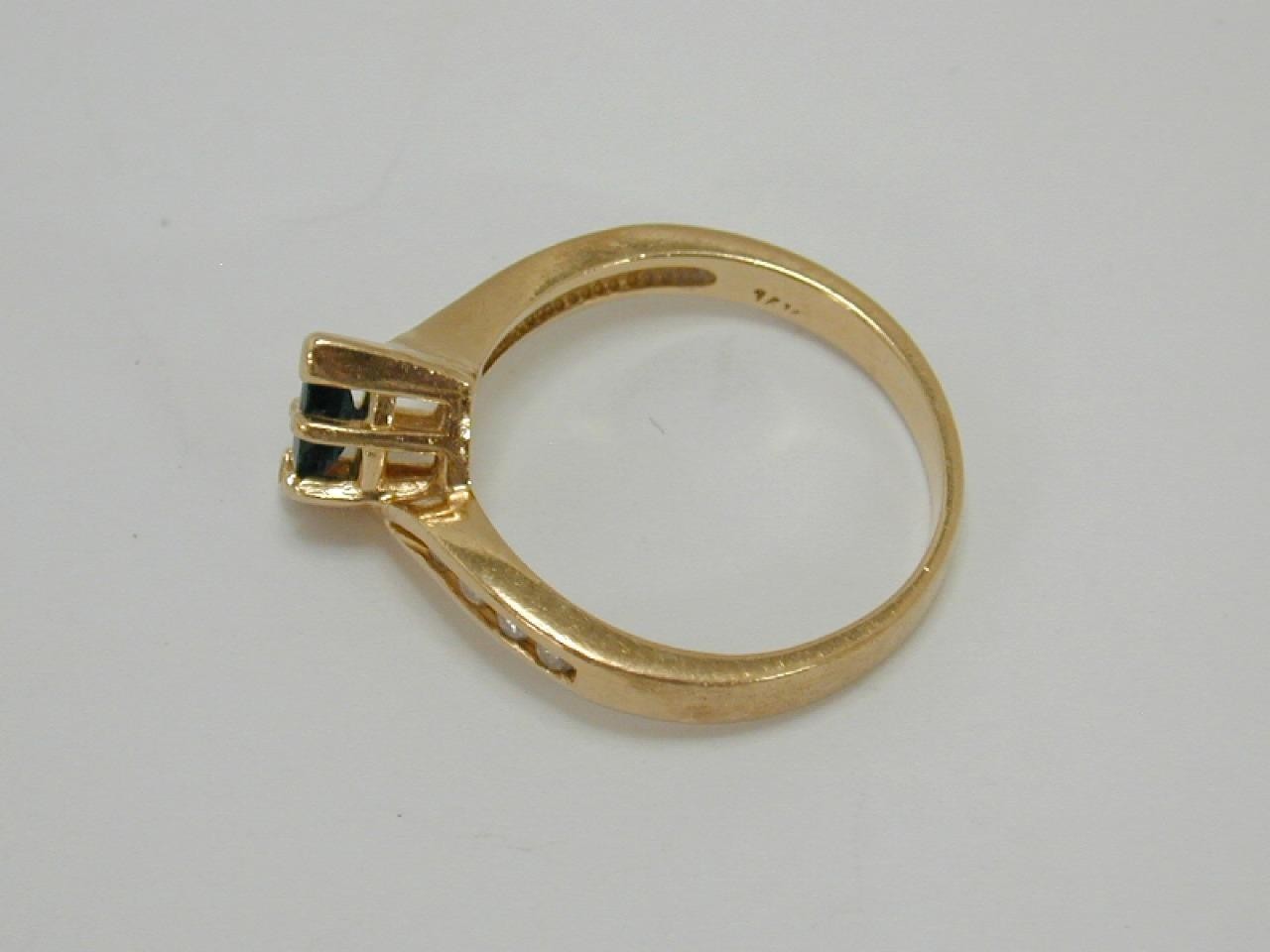 Vtg ASH 14K Yellow Gold Marquise Dark Blue Sapphire & Diamond Ring Size 7.5 585