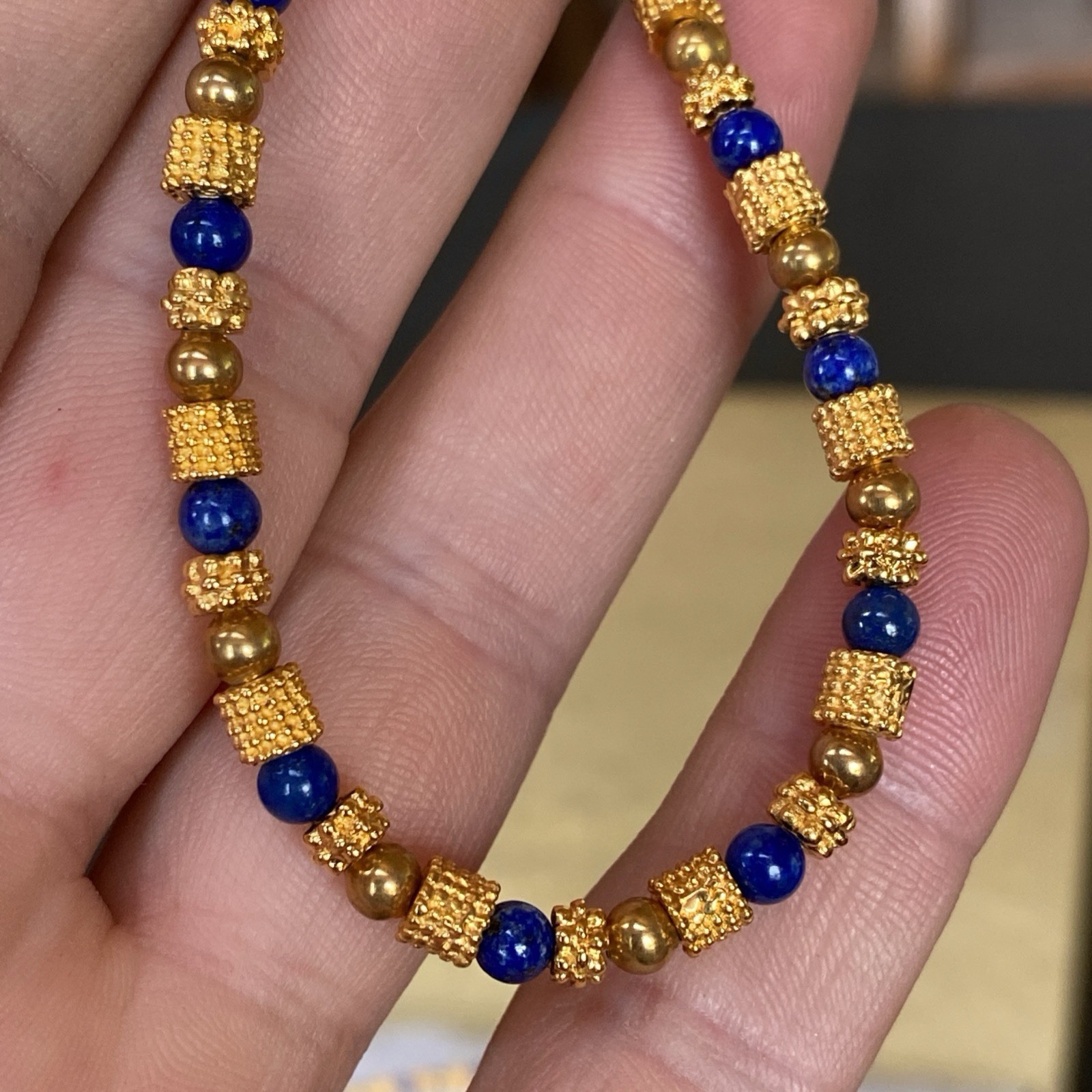 Vtg Museum Museum Art Lapis Lazuli Beaded Necklace Bracelet Etruscan Revival MMA