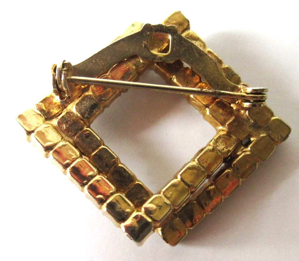 Vintage Amber & Clear Rhinestone Pin And Amber Bracelet