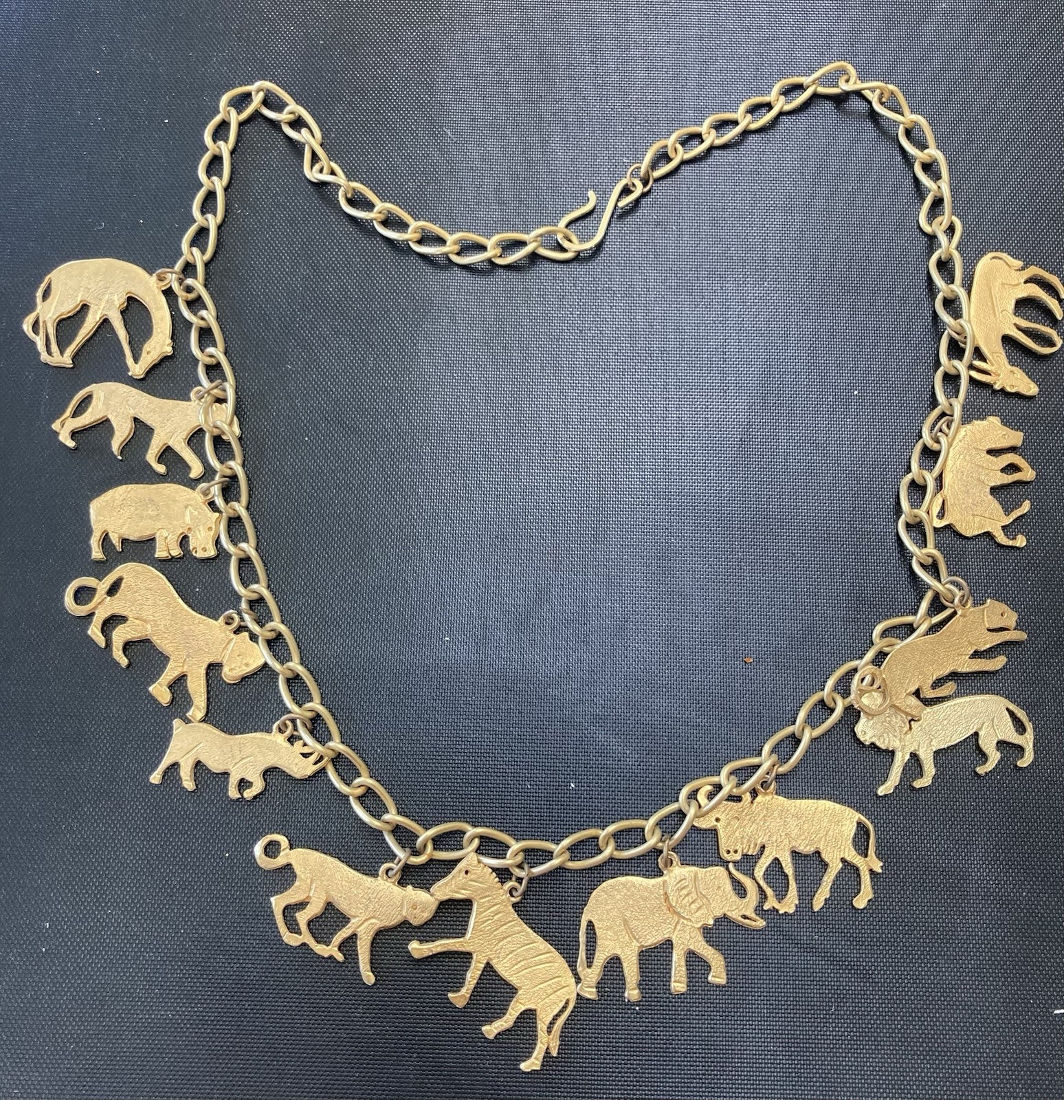 Statement Necklace Gold tone Animals Vintage Necklace African Safari Charm