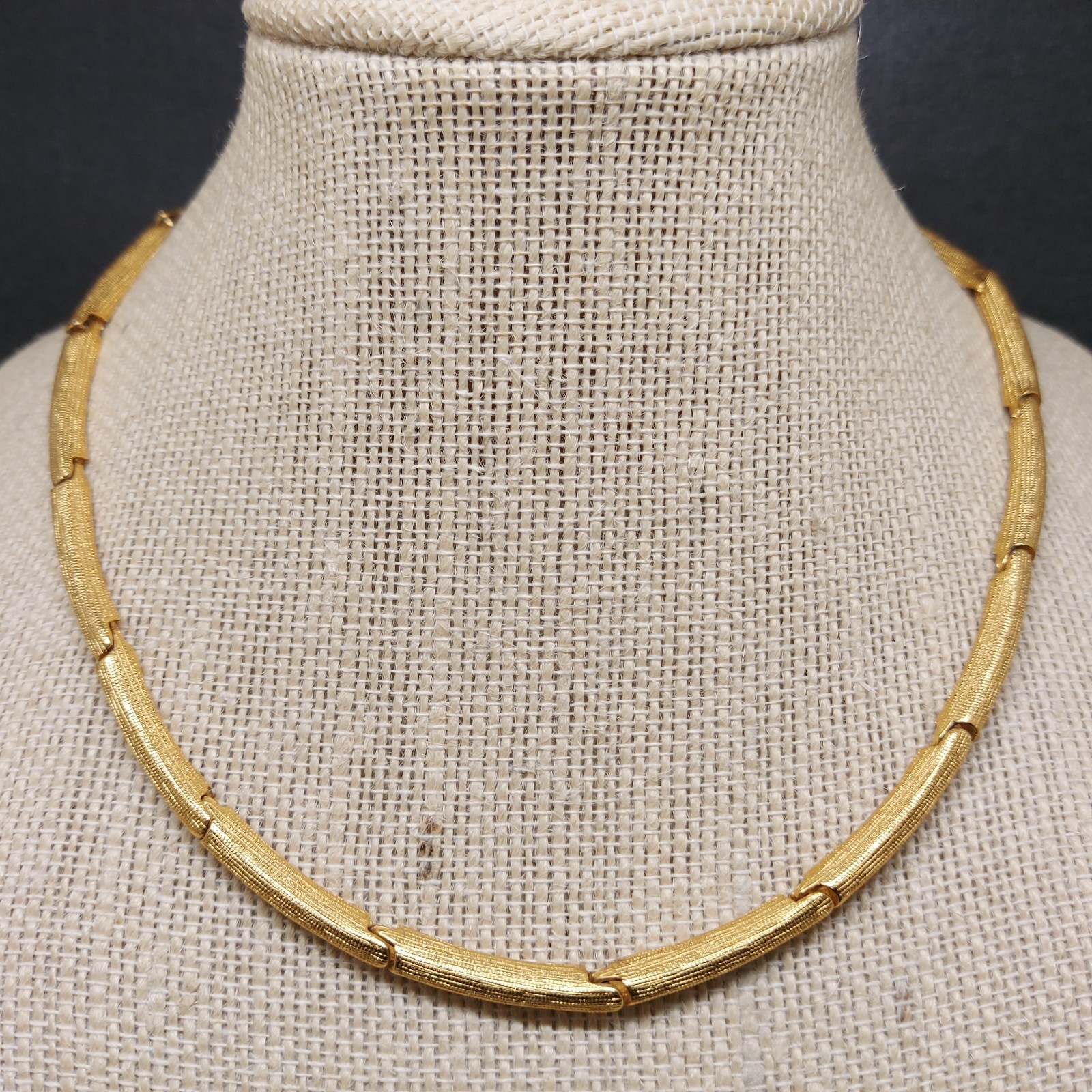 Vintage Textured Bar Link Gold Tone Choker Necklace