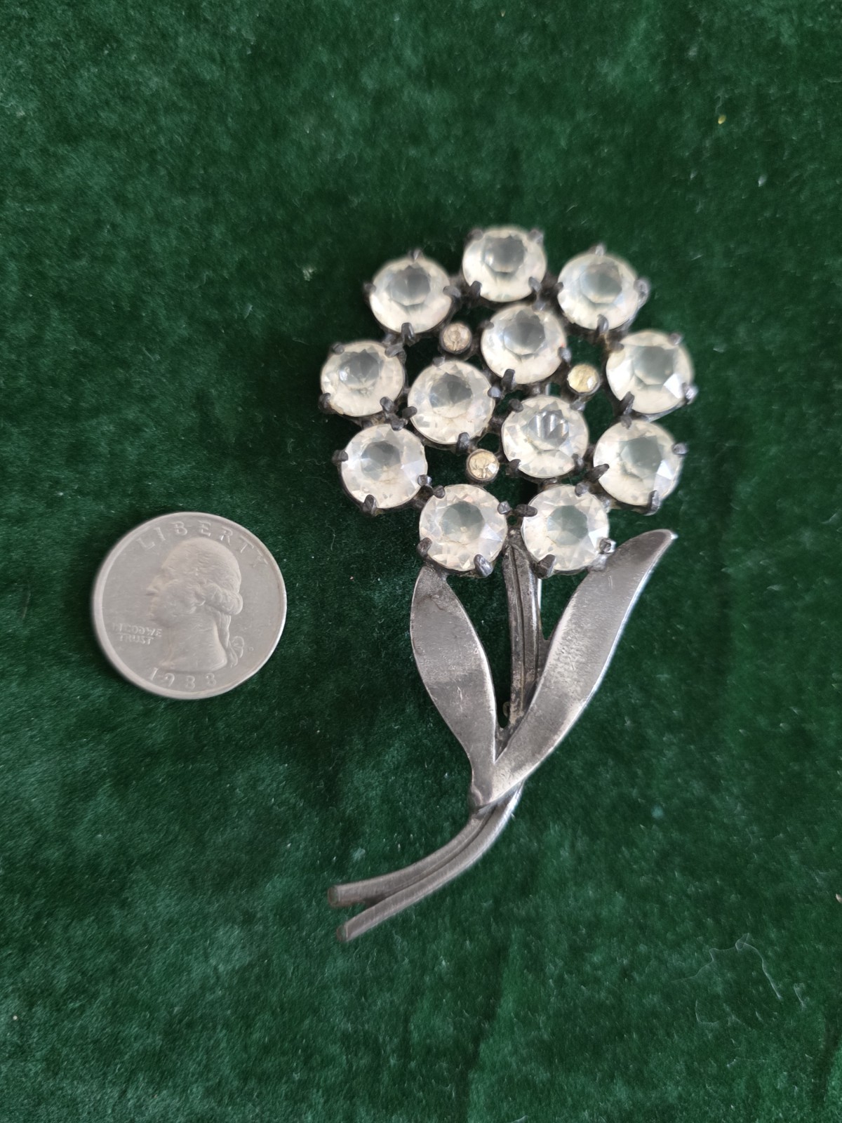 Old Vintage Clear Czech Glass Flower Brooch 20s
