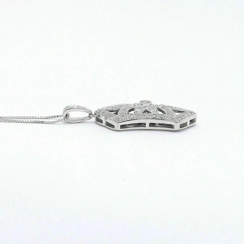 Art Deco Style Lab Created Diamond Engagement Wear 14K White Gold Finish Pendant