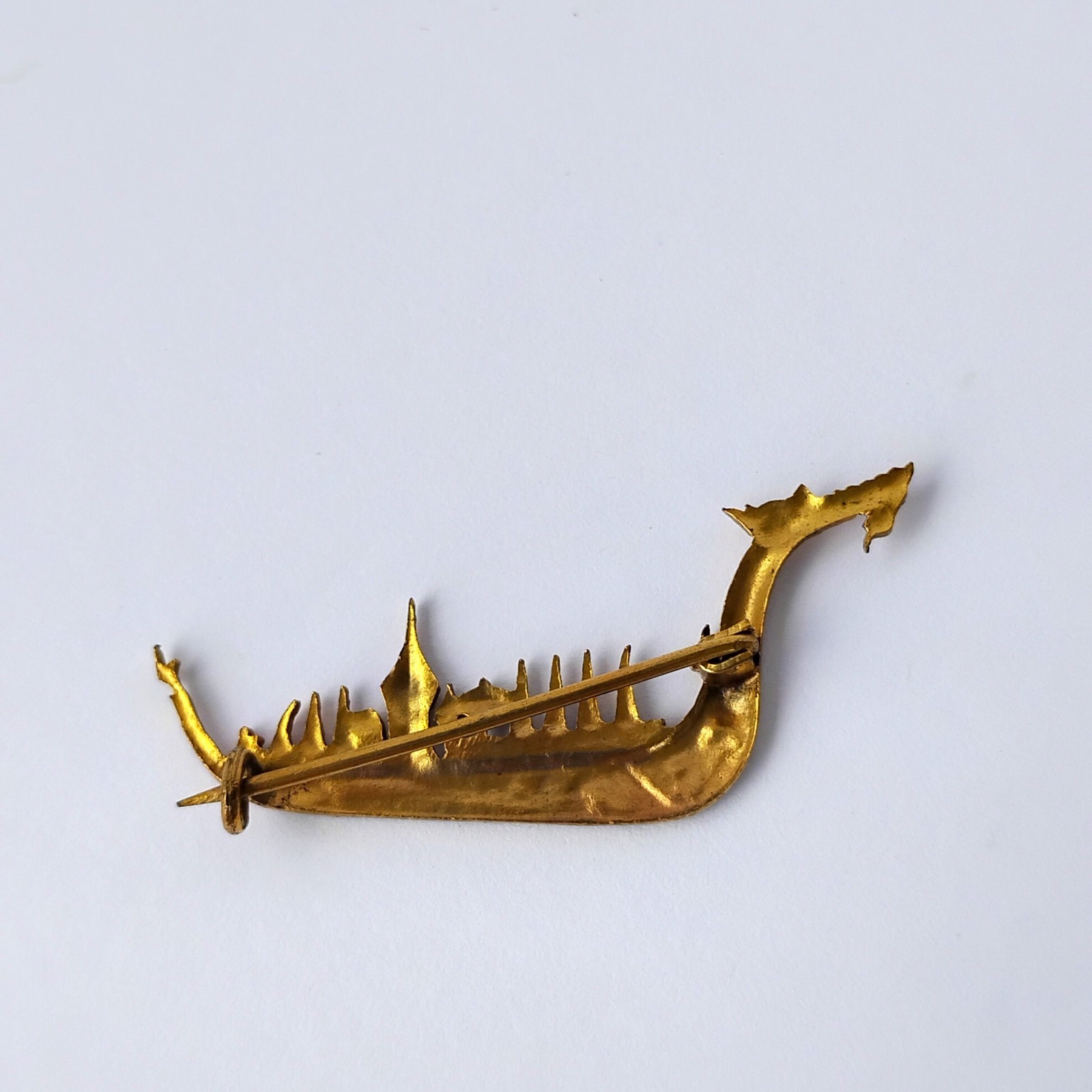 Vintage Japanese Damascene Amita Pendant Necklace plus Petite Dragon Boat Brooch