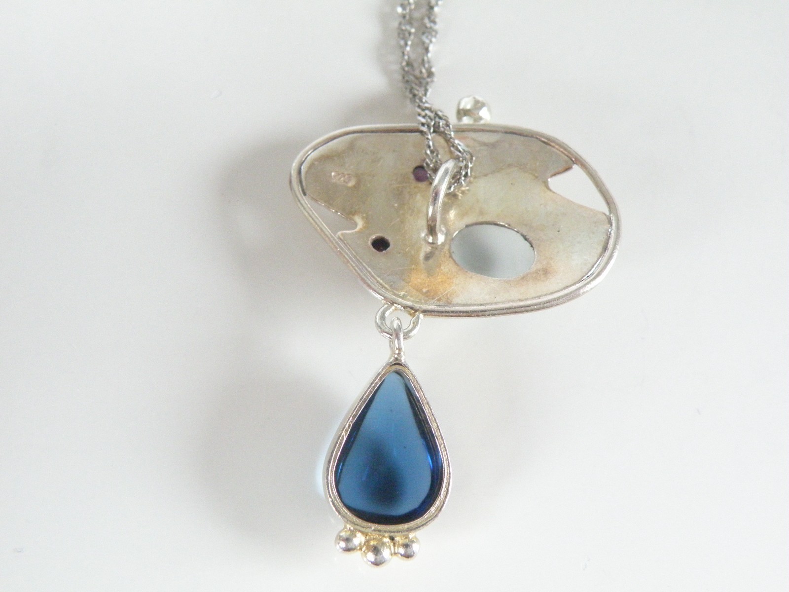 Artisan Sterling Silver 925 Beach Glass Gemstone Modernist Pendant Necklace 18.5